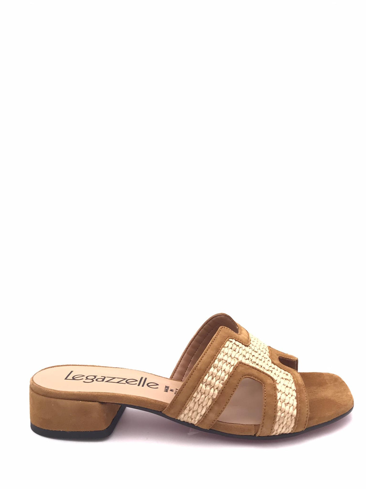 Ciabatta in camoscio cuoio e raffia natuale 330 CUOIO LEGAZZELLE 