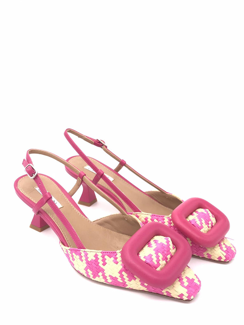 Sling back Ariadne in raffia pied de poul fuxia-naturale 2247 FUCSIA ZULIAN 