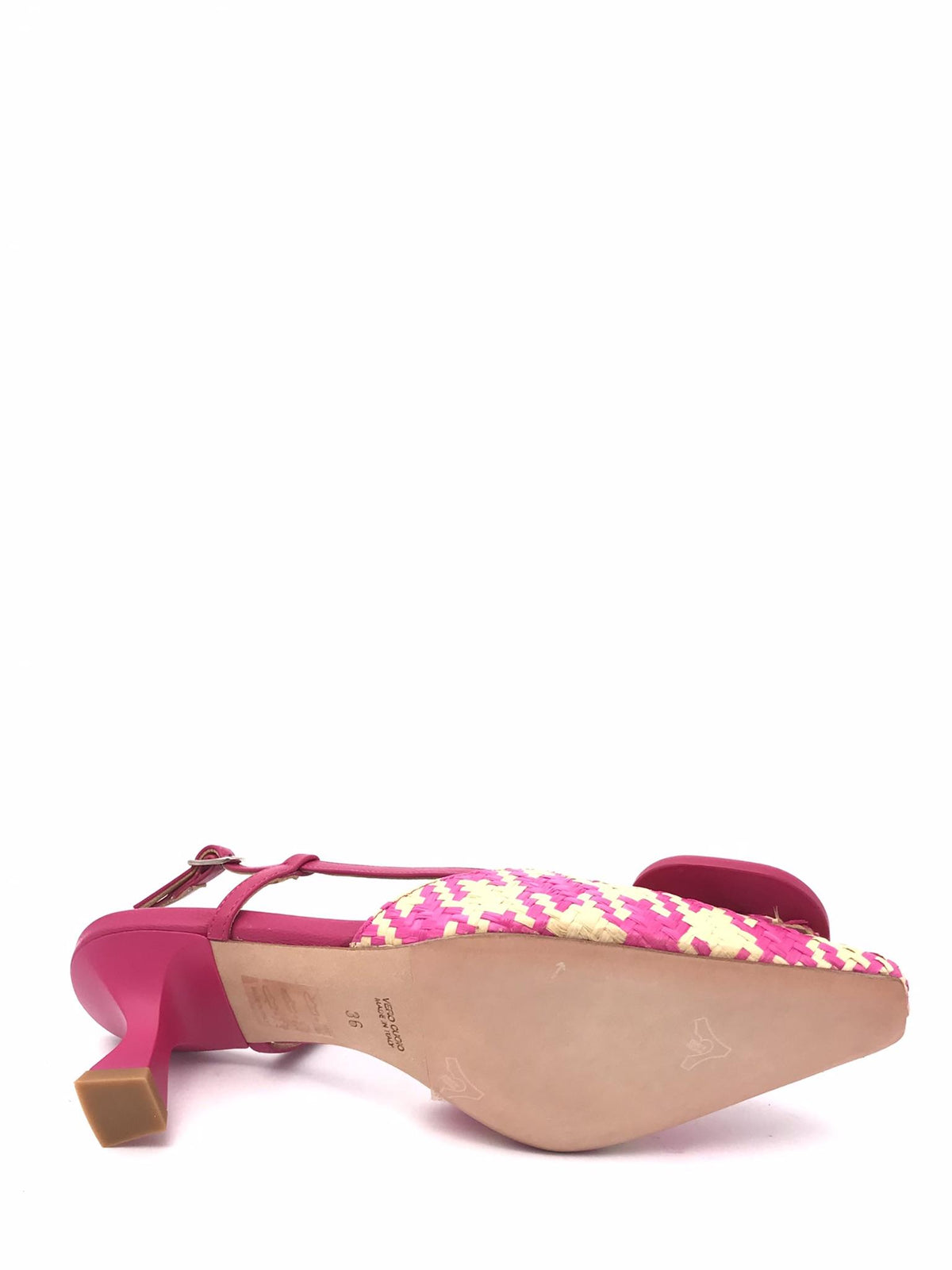 Sling back Ariadne in raffia pied de poul fuxia-naturale 2247 FUCSIA ZULIAN 