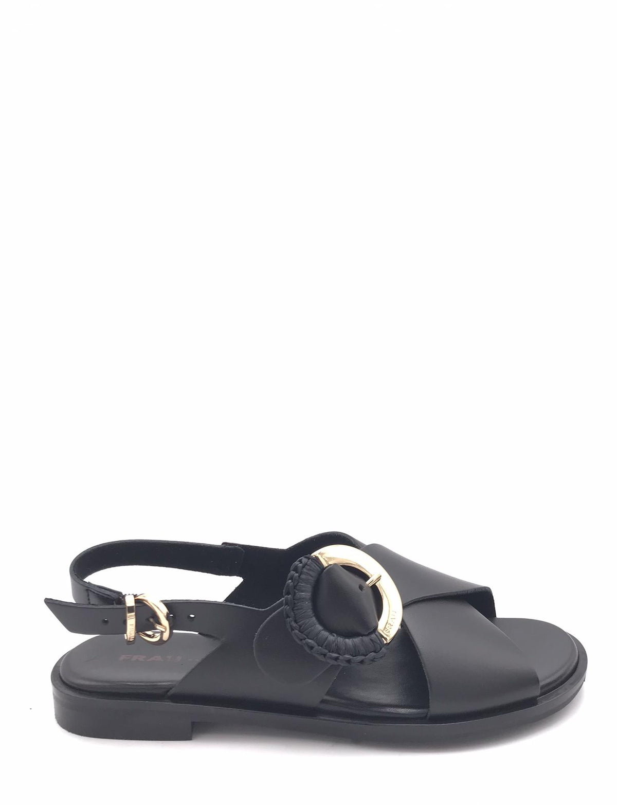 Sandali in pelle nera con fibbia oro 85M9 NERO FRAU 