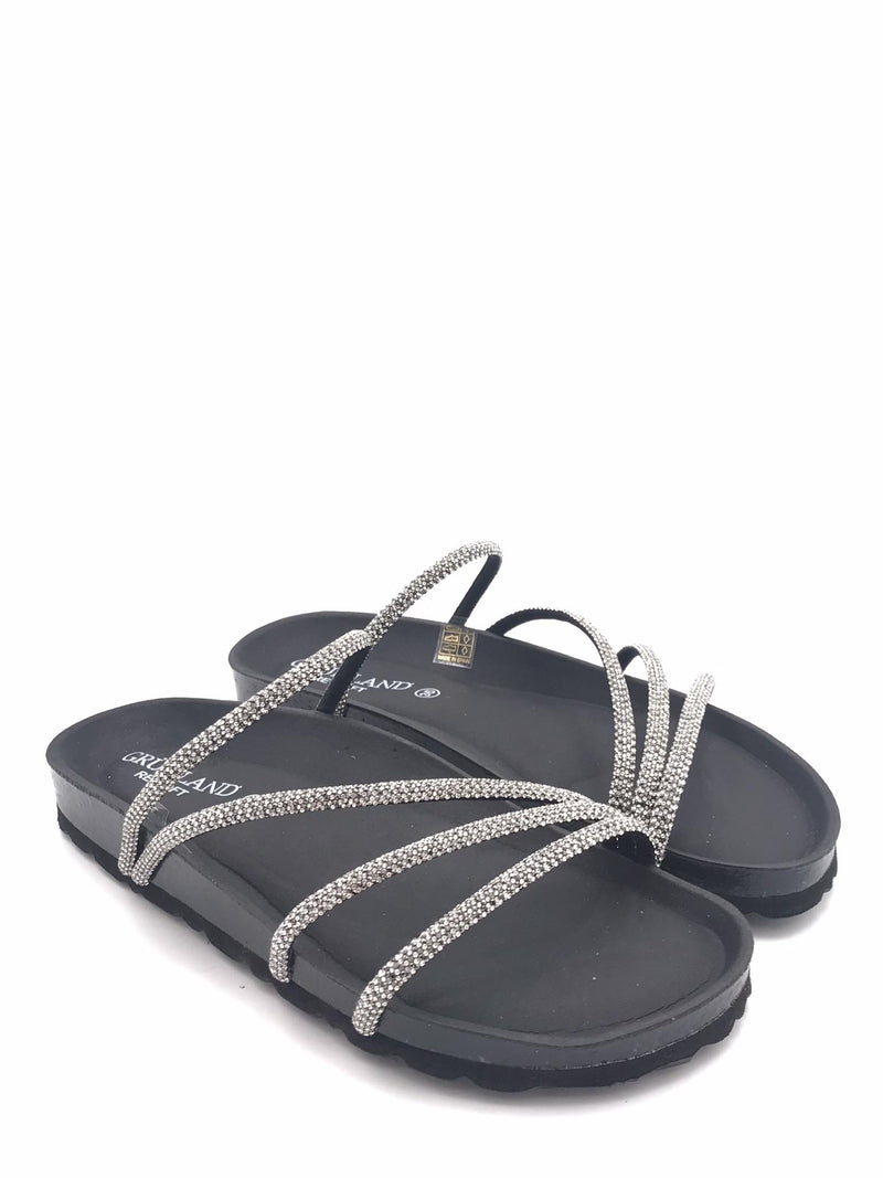 Ciabatta Sara con fascette in strass nero CB 0836 NERO-NERO GRUNLAND 