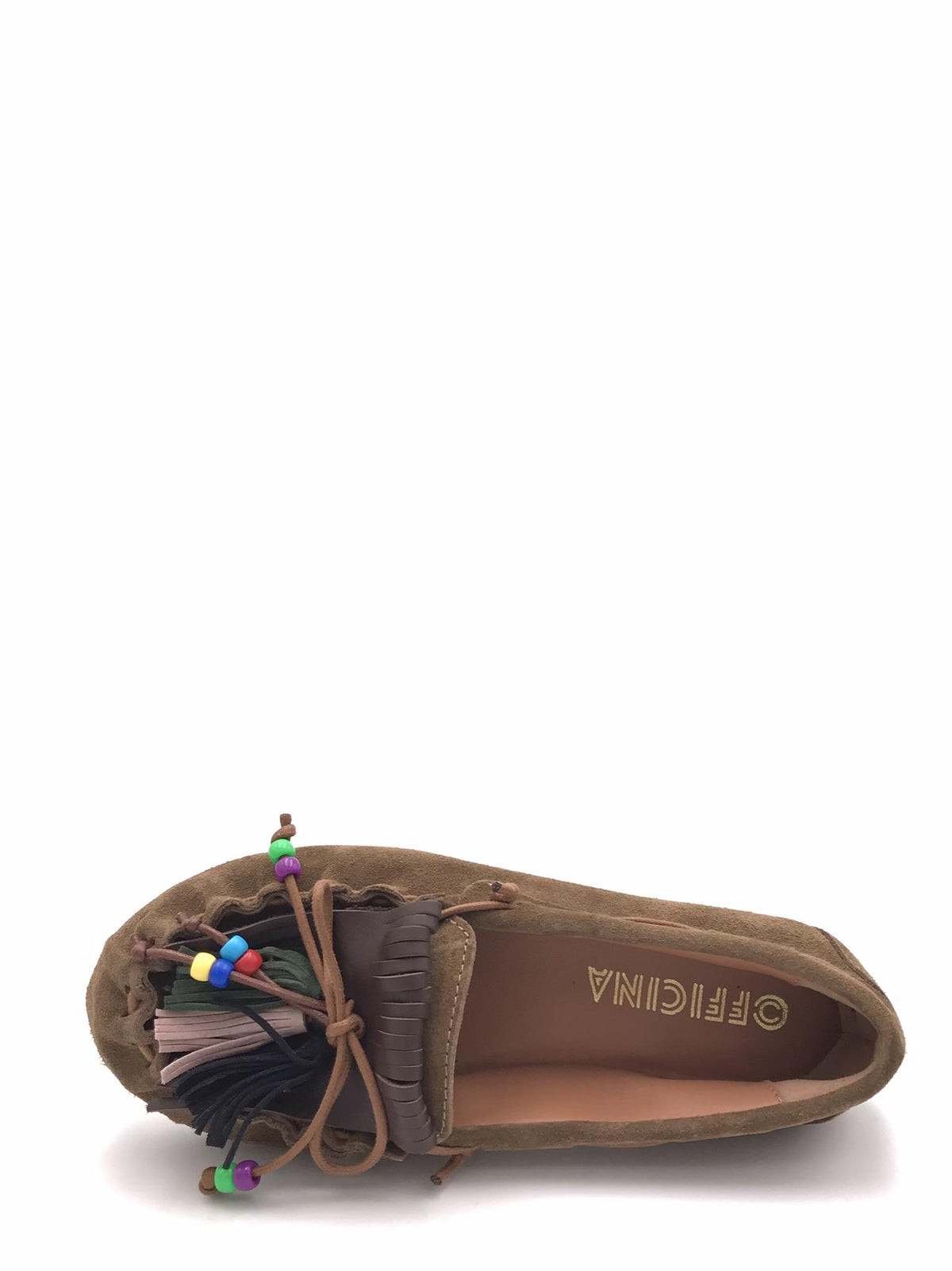 Mocassino in crosta marrone con frange e nappine 5322 MARRONE OFFICINA 