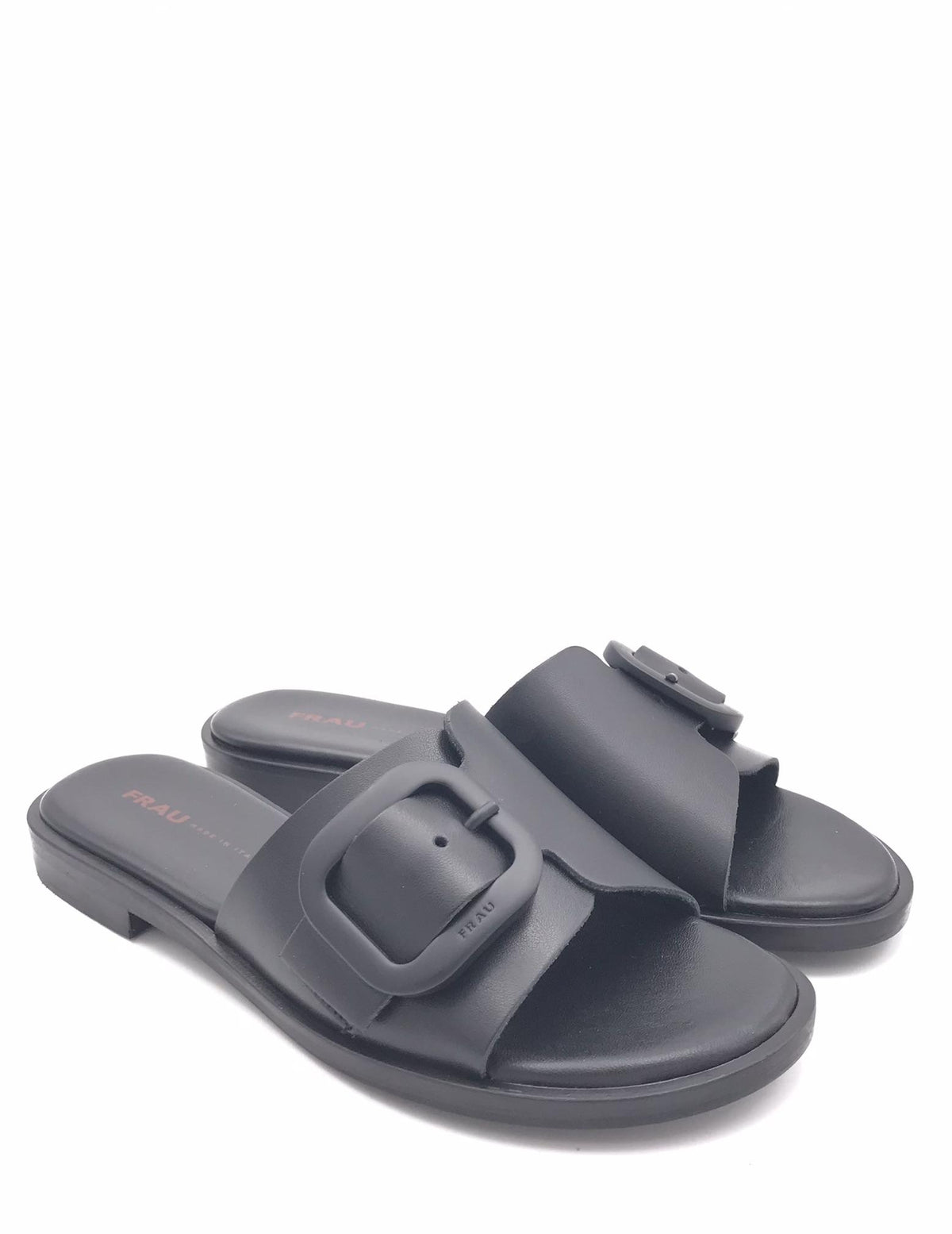 Ciabatta in pelle nera con fibbia in tono 85M4 NERO FRAU 