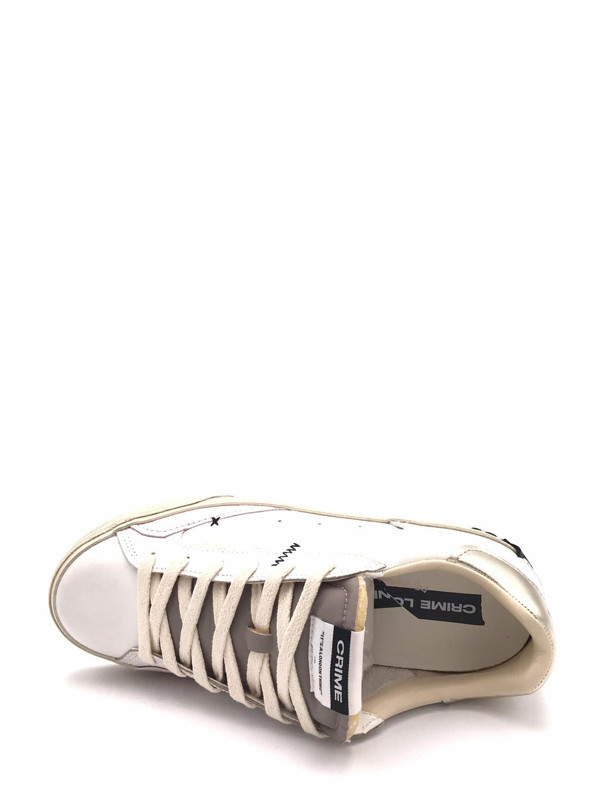 Sneakers Distrassed in pelle bianca 29070 BIANCO/ORO CRIME LONDON 