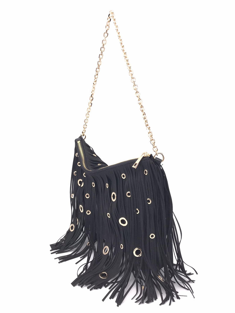 Pochette night edition fringes nera 151M-KY-491 NERO LA CARRIE 