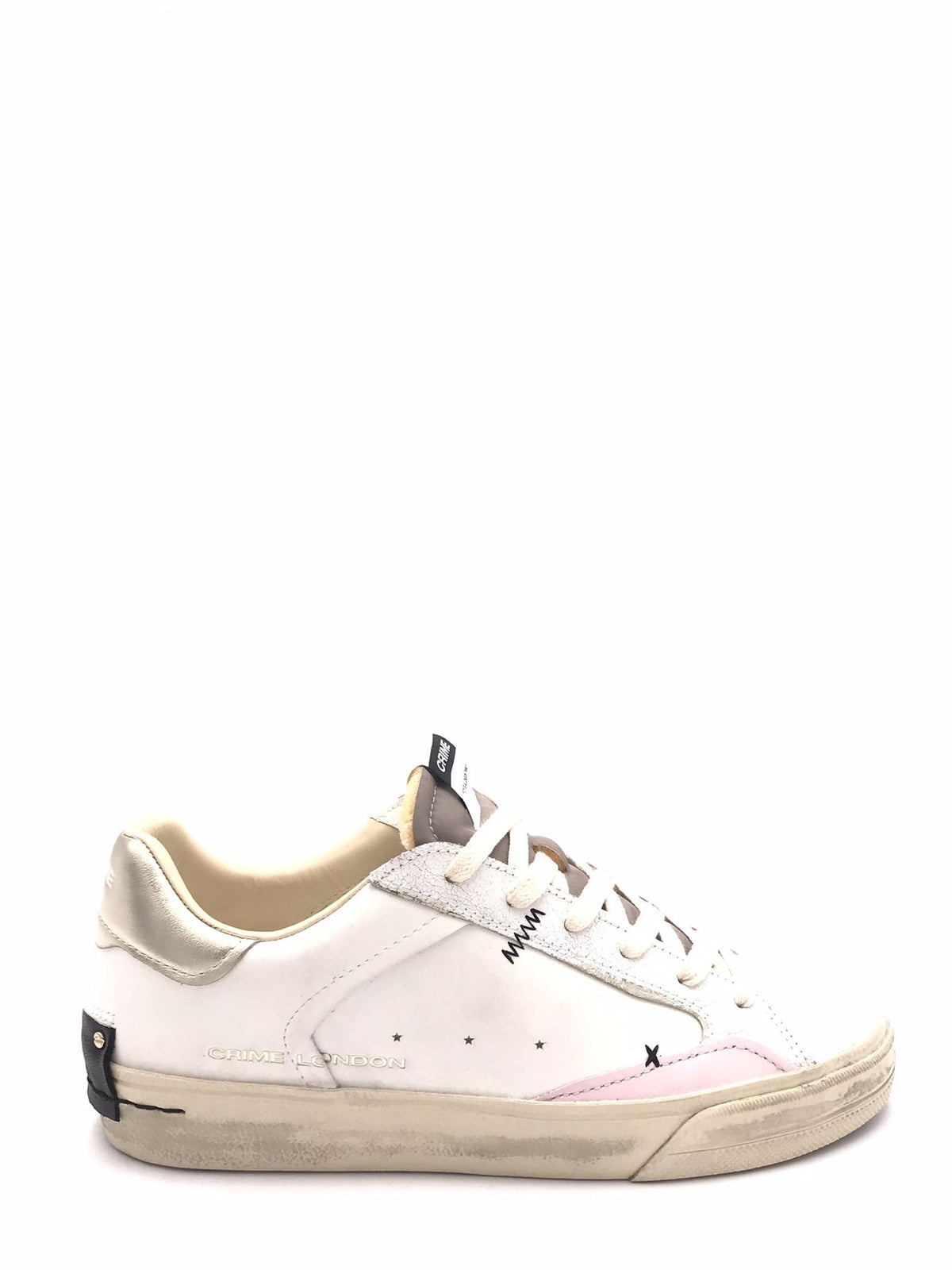 Sneakers Distrassed in pelle bianca 29070 BIANCO/ORO CRIME LONDON 