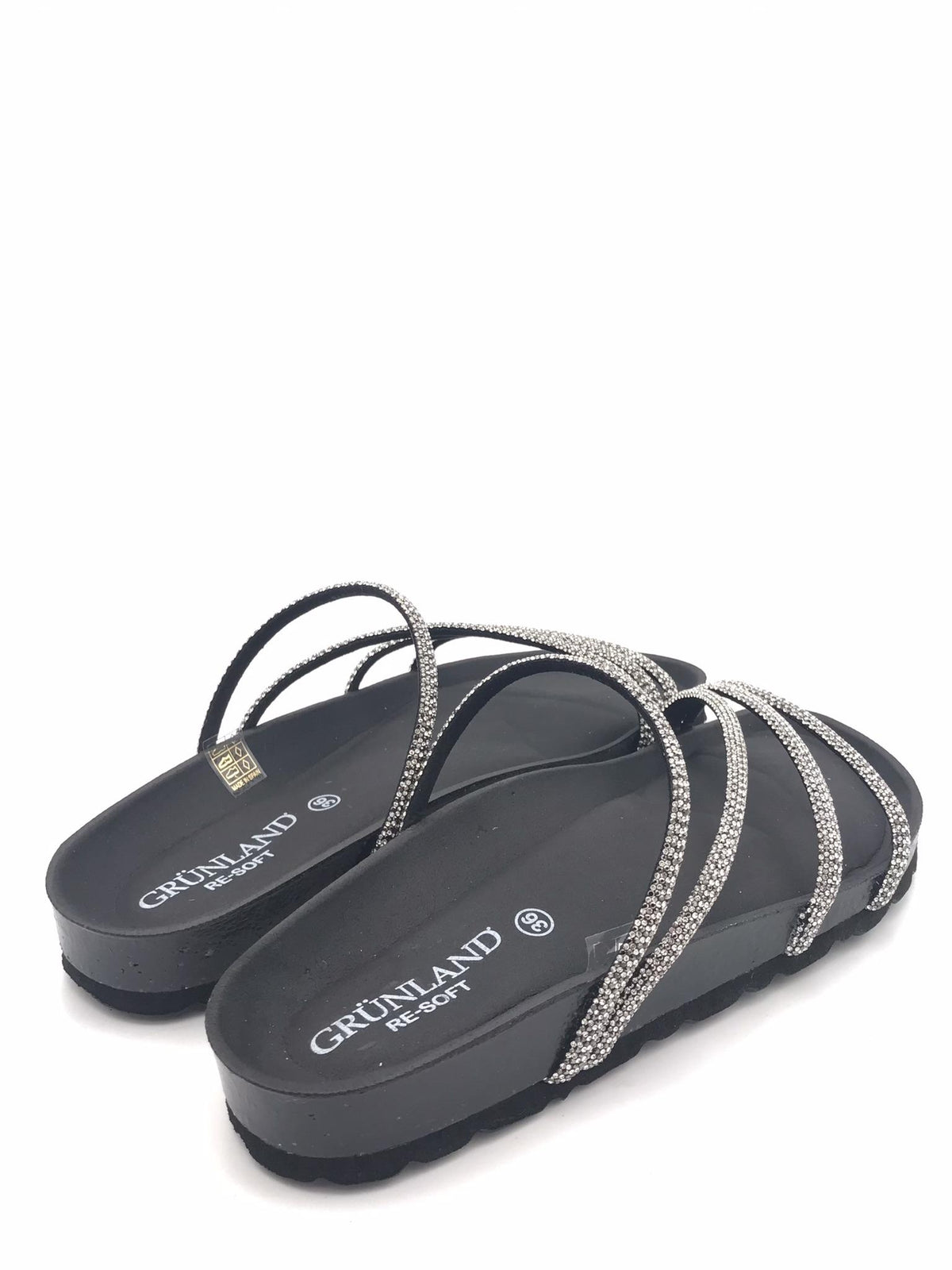 Ciabatta Sara con fascette in strass nero CB 0836 NERO-NERO GRUNLAND 