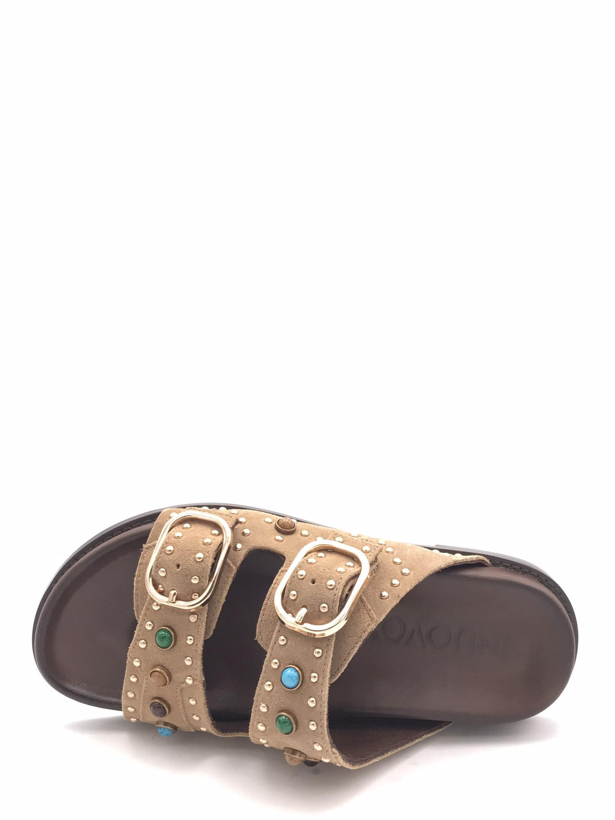 Ciabatta in camoscio sabbia con borchie e pietre D51049 SABBIA INUOVO 