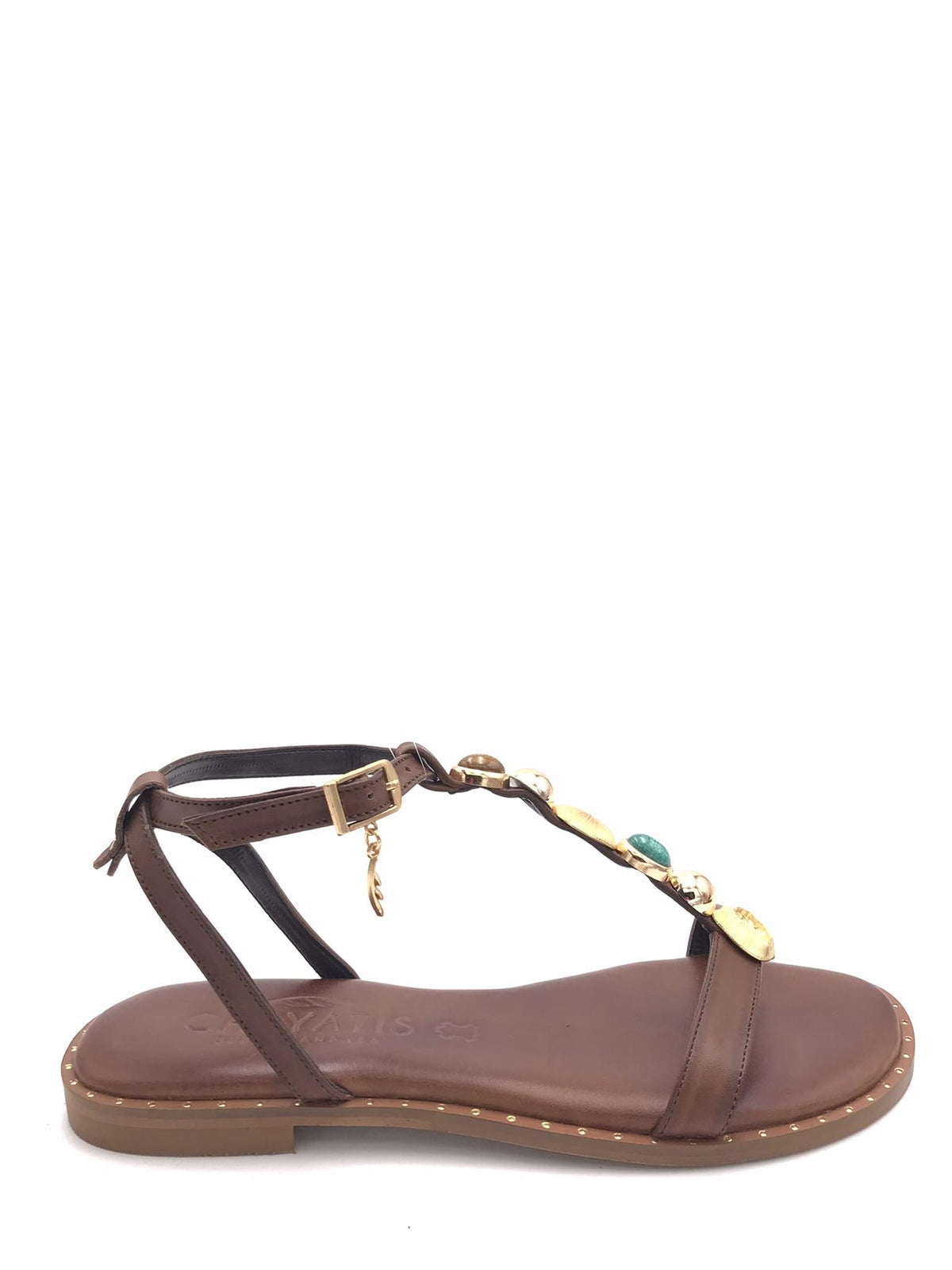 Sandali in pelle marrone con accessorio 621731 MARRONE CARYATIS 