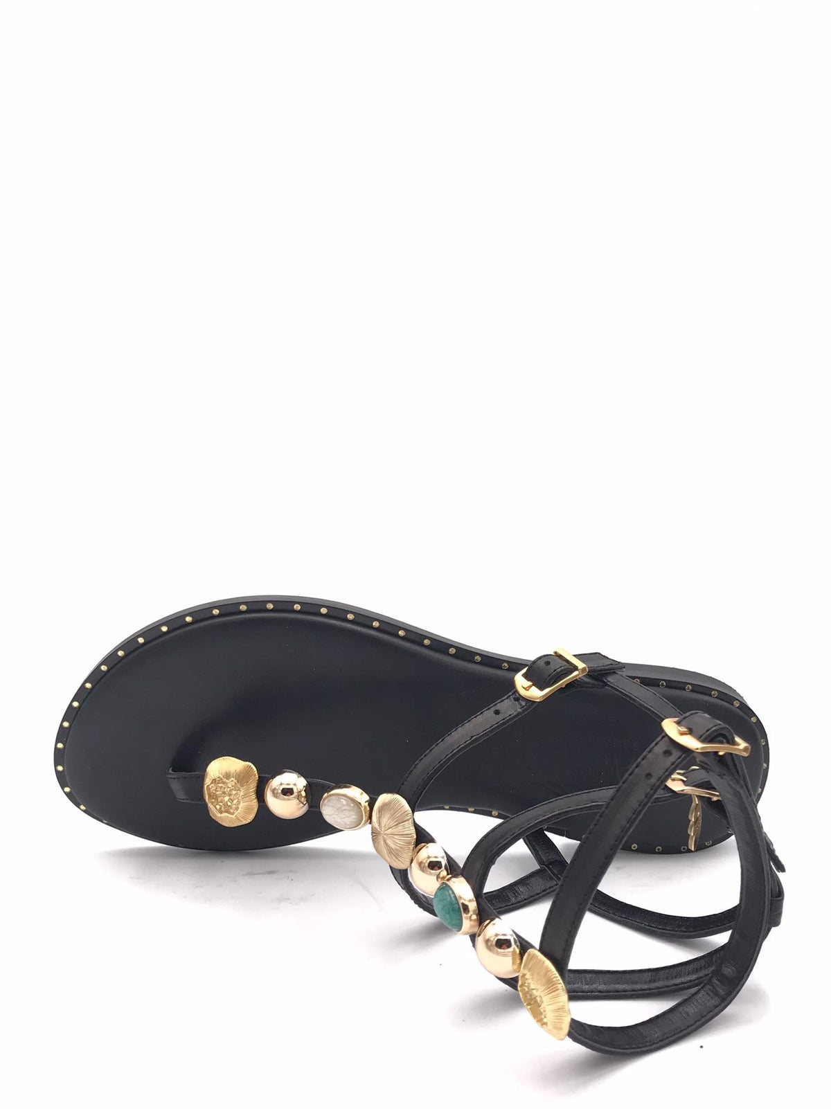 Sandali infradito doppio cinturino nero con accessorio in metallo 621031 NERO CARYATIS 