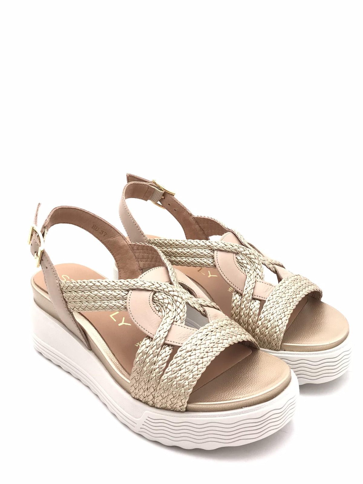 Sandalo con zeppa  intrecciato taupe-oro 220895 TAUPE STONEFLY 