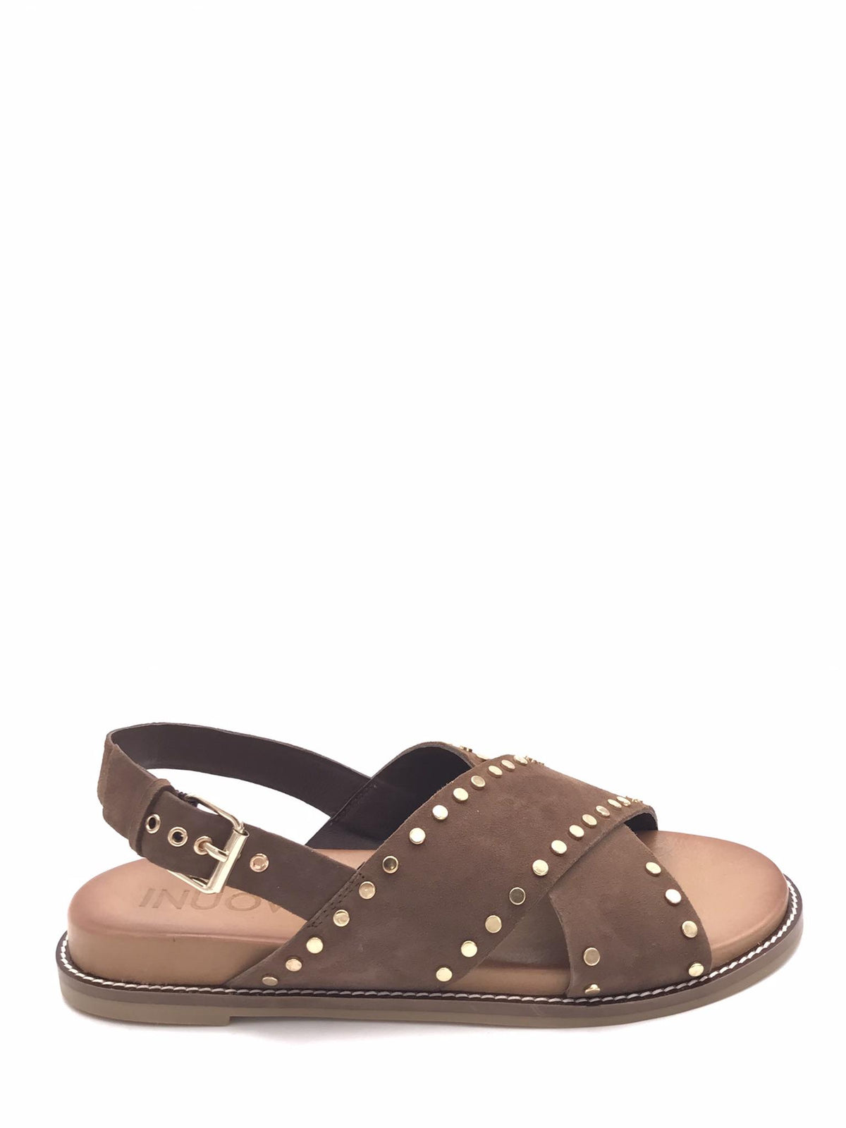 Sandalo incrociato marrone con borchie H26233 MARRONE INUOVO 
