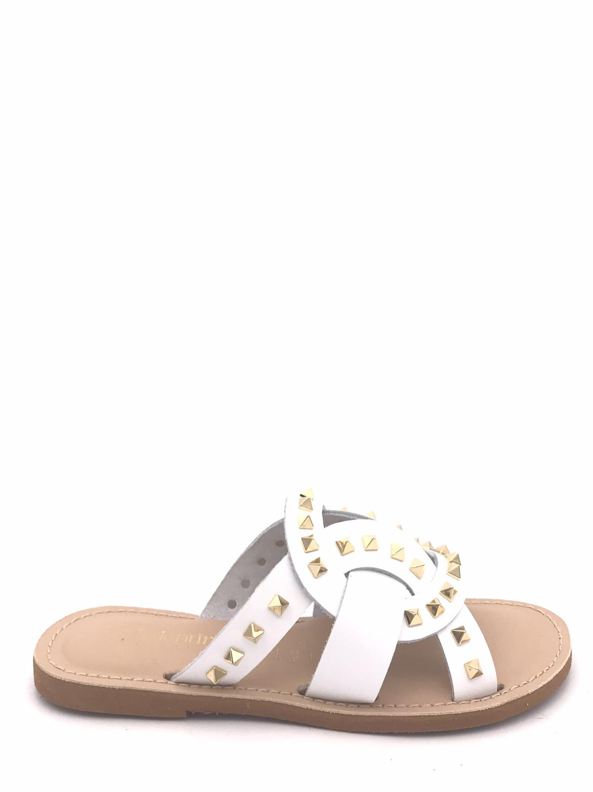 Ciabatte bianca con borchie oro 1087 BIANCA LE SALENTINE 
