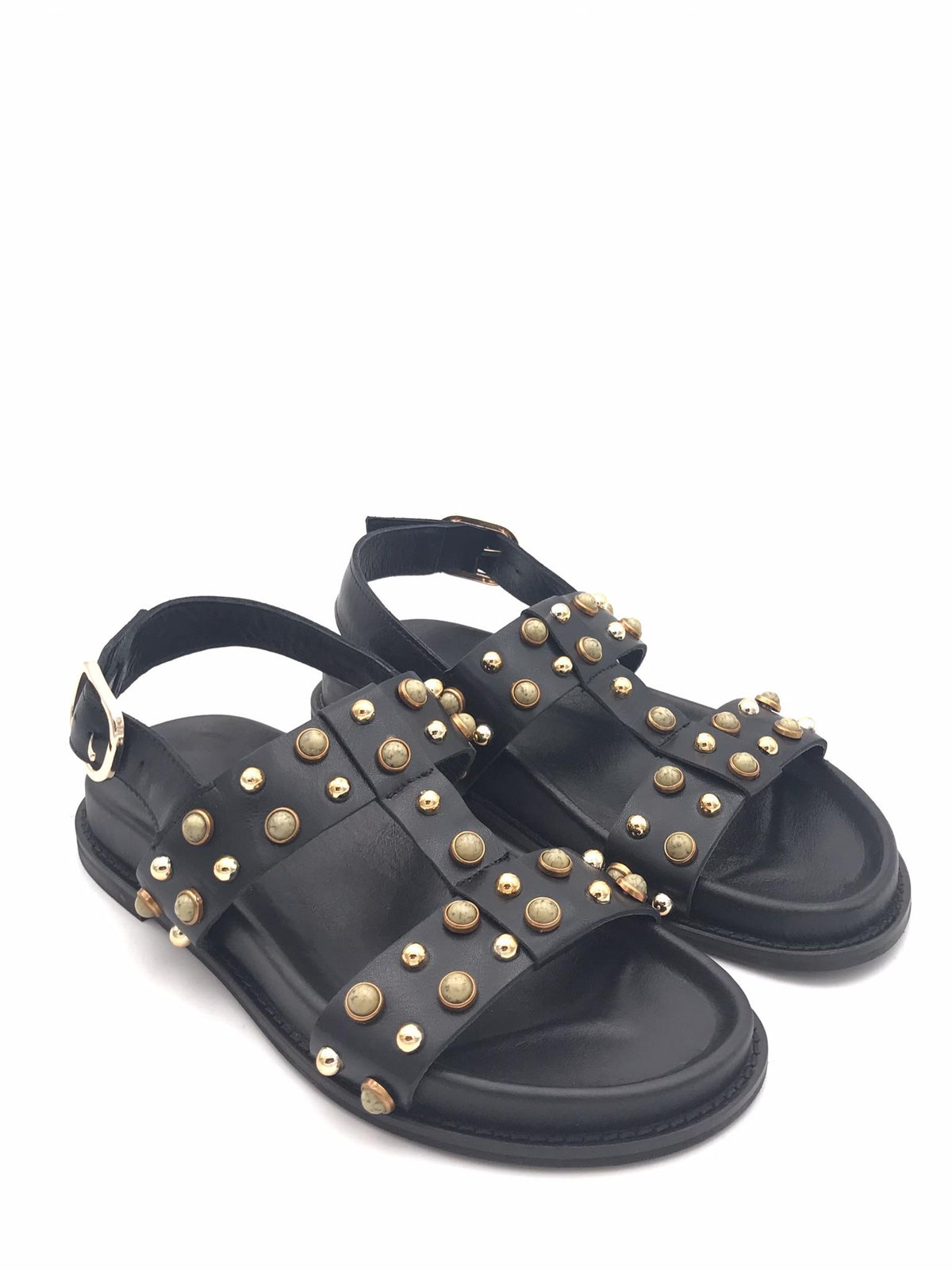 Sandalo in pelle nera con borchie D51009 NERO INUOVO 