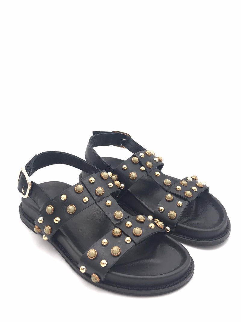 Sandalo in pelle nera con borchie D51009 NERO INUOVO 