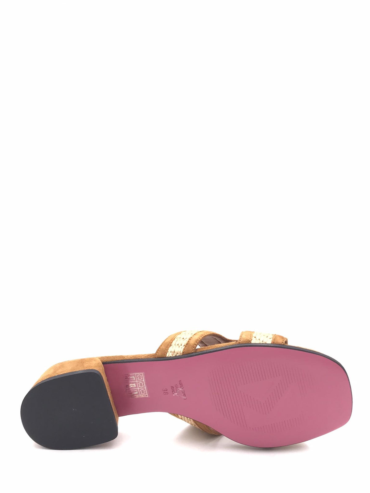 Ciabatta in camoscio cuoio e raffia natuale 330 CUOIO LEGAZZELLE 