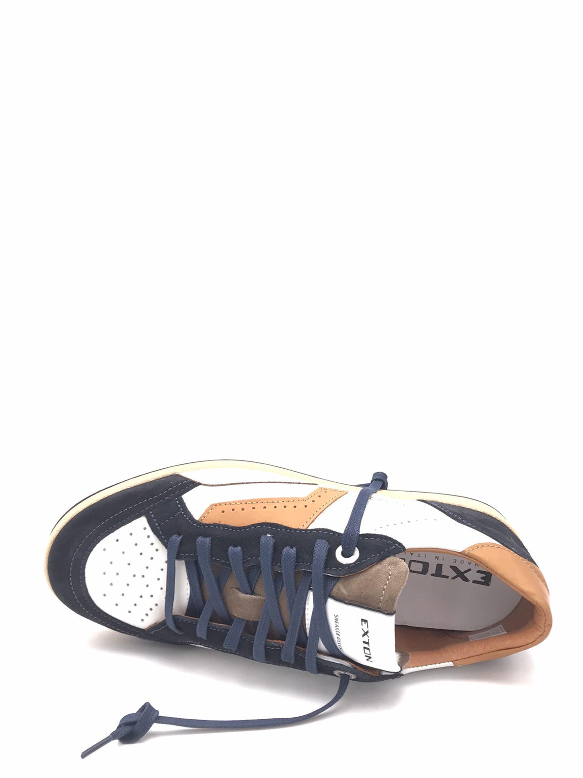 Sneakers in pelle beige e crosta blu 570 VARIANTE 2BLU EXTON 