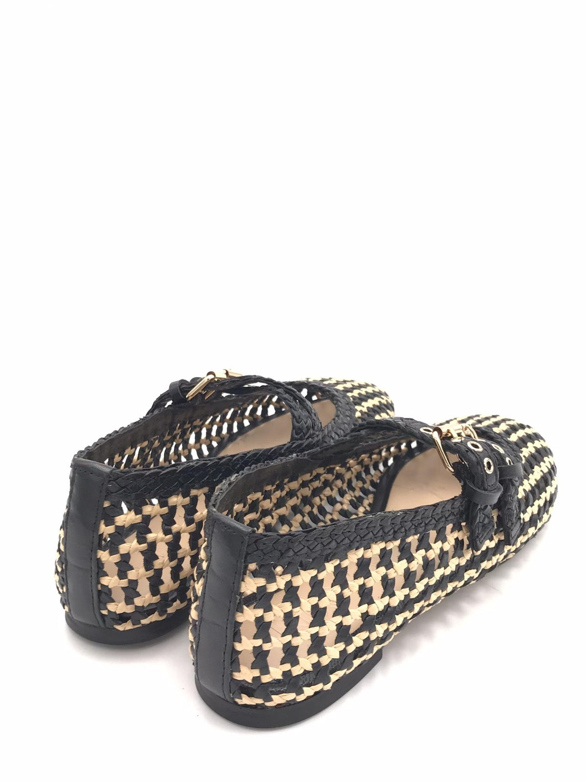 Ballerina intreccita e forata nera e crema D47003 CREMA/NERO INUOVO 