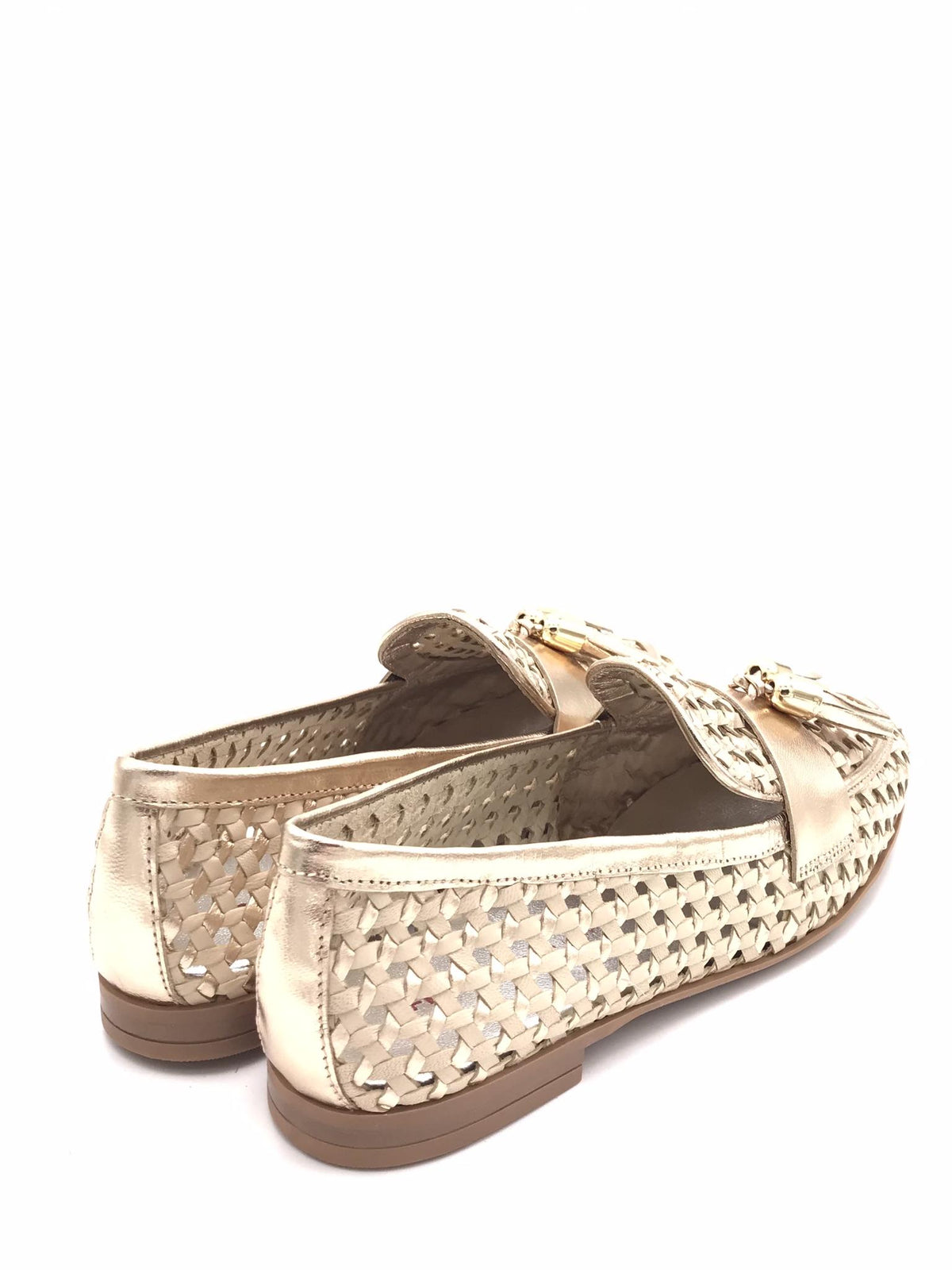 Mocassino in pelle intracciata beige e platino 95K6 BEIGE/PLATINO FRAU 