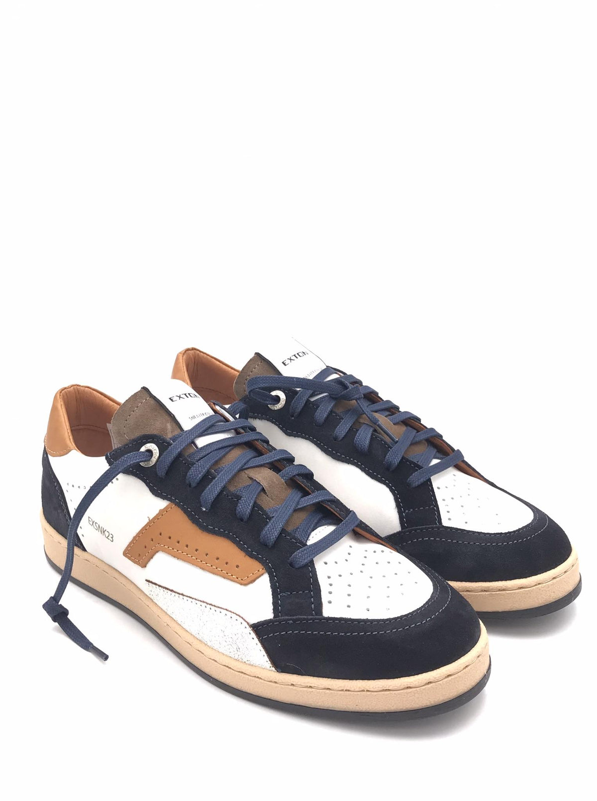 Sneakers in pelle beige e crosta blu 570 VARIANTE 2BLU EXTON 