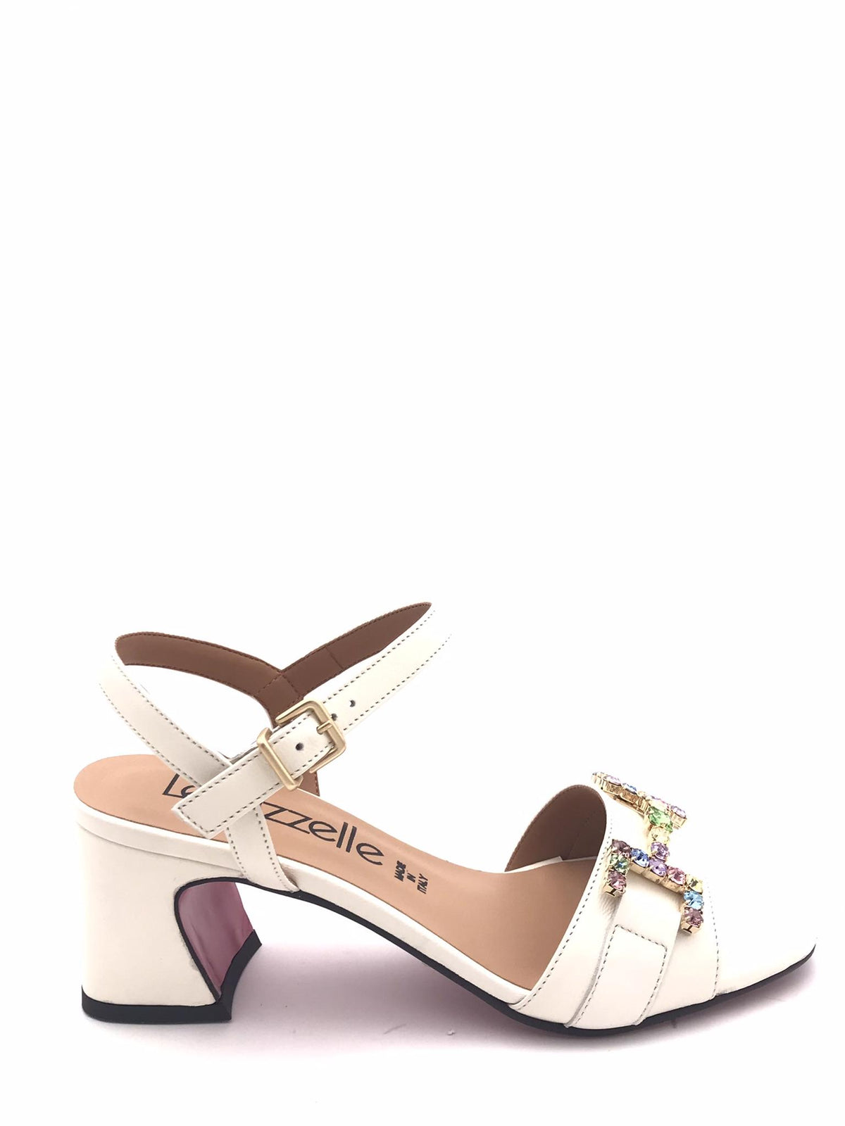 Sandalo in pelle bianca con pietre  multicolor 642 LATTE LEGAZZELLE 