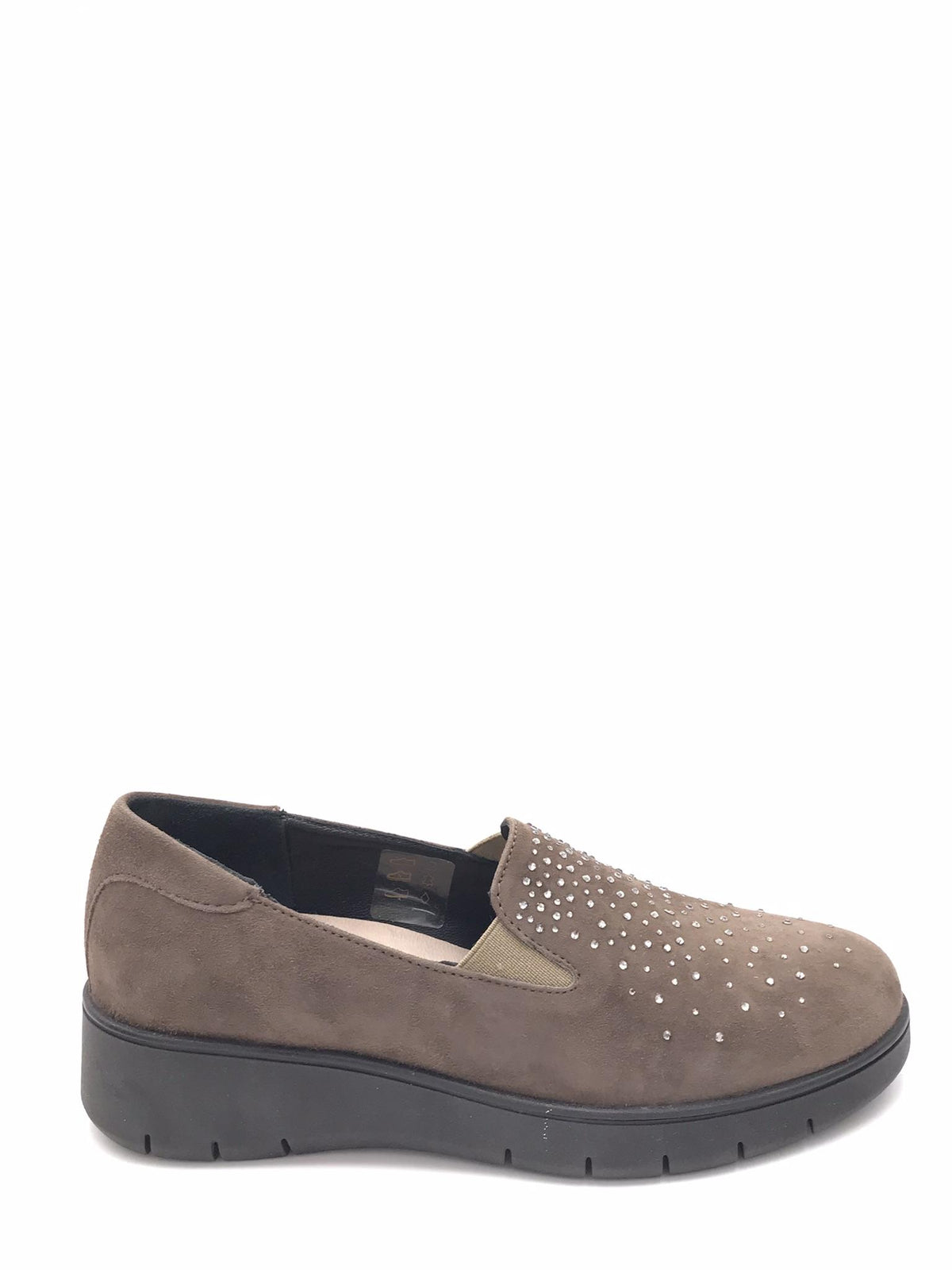 Scarpa Tass in camoscio taupe con strass<BR/> SC2179 TAUPE GRUNLAND 