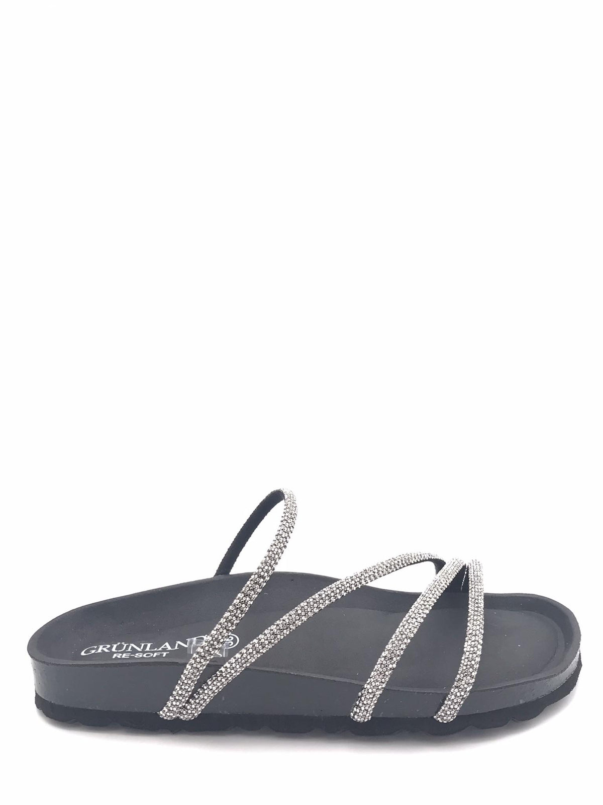 Ciabatta Sara con fascette in strass nero CB 0836 NERO-NERO GRUNLAND 