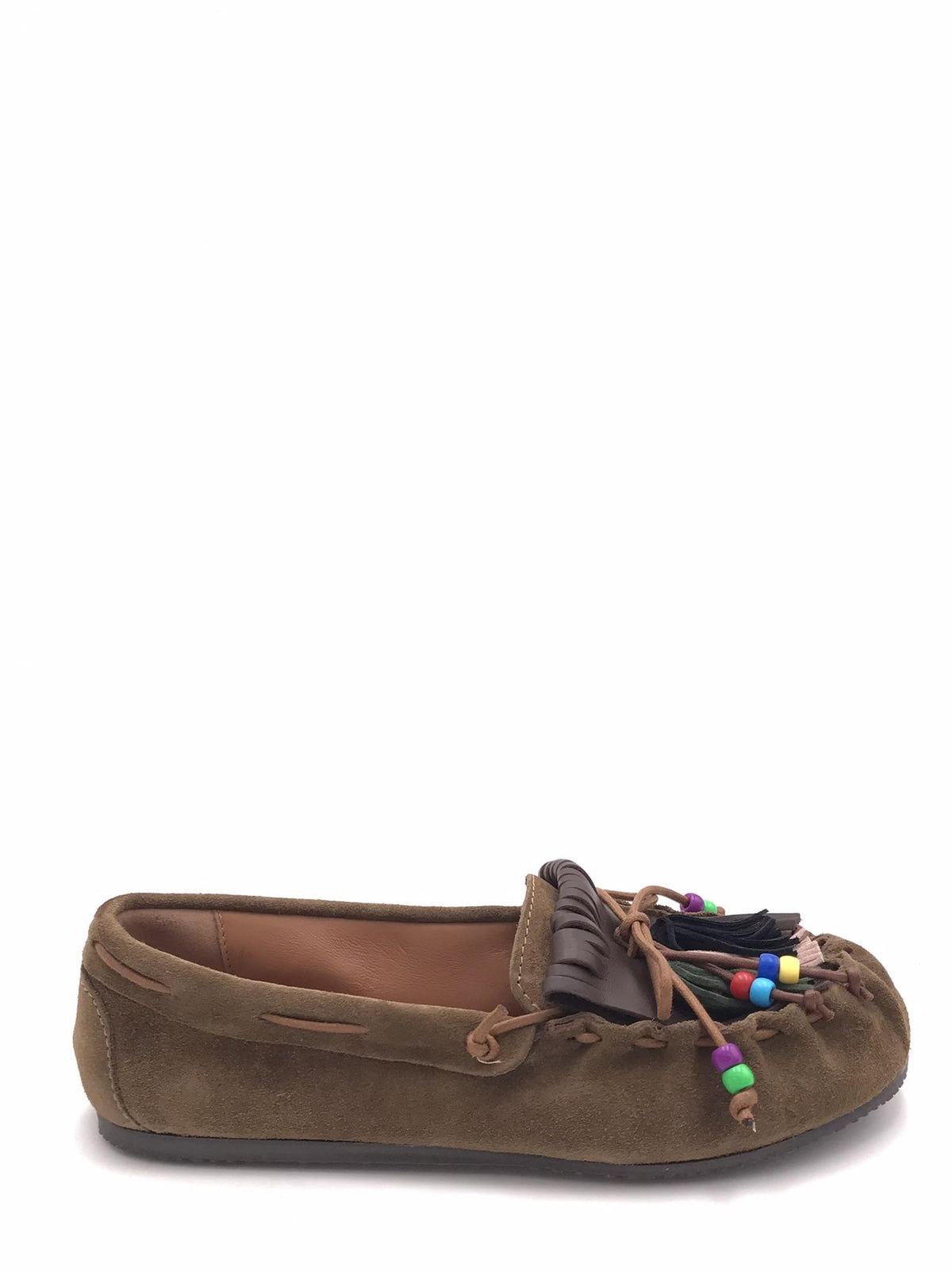 Mocassino in crosta marrone con frange e nappine 5322 MARRONE OFFICINA 
