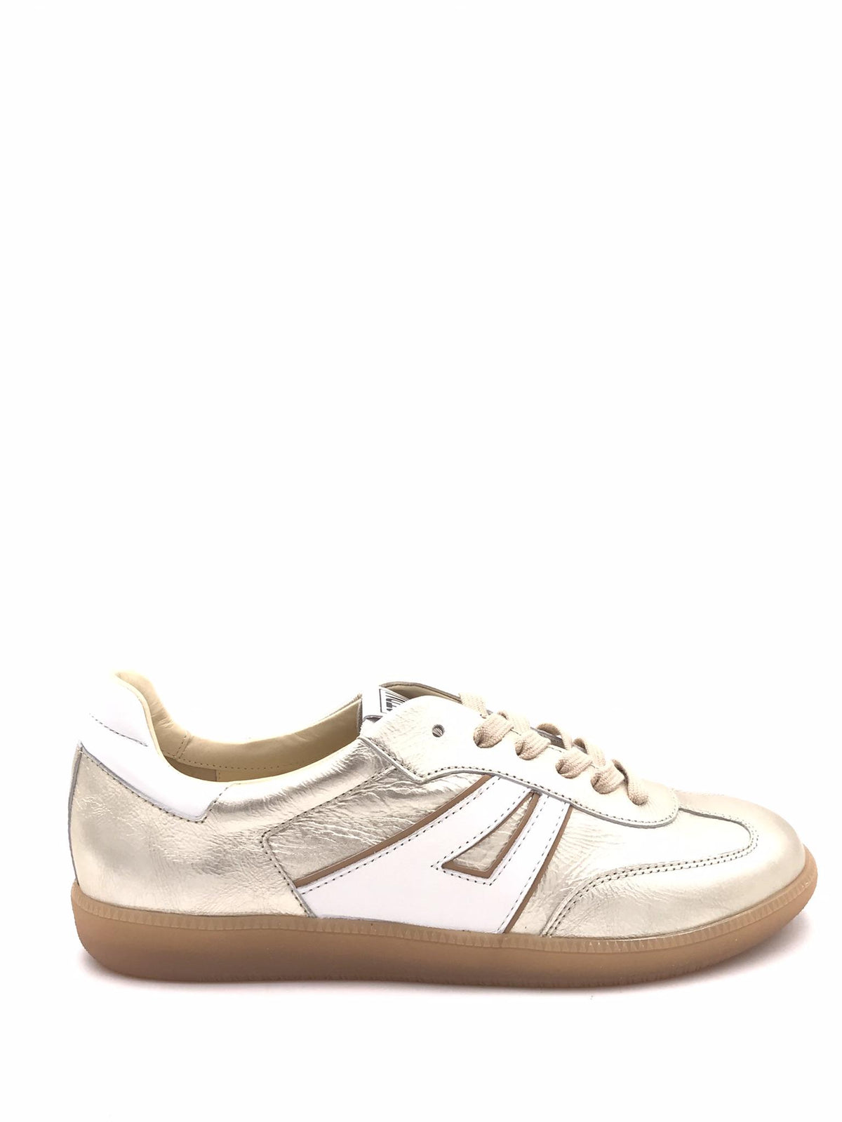 Sneakers donna in pelle laminata platino