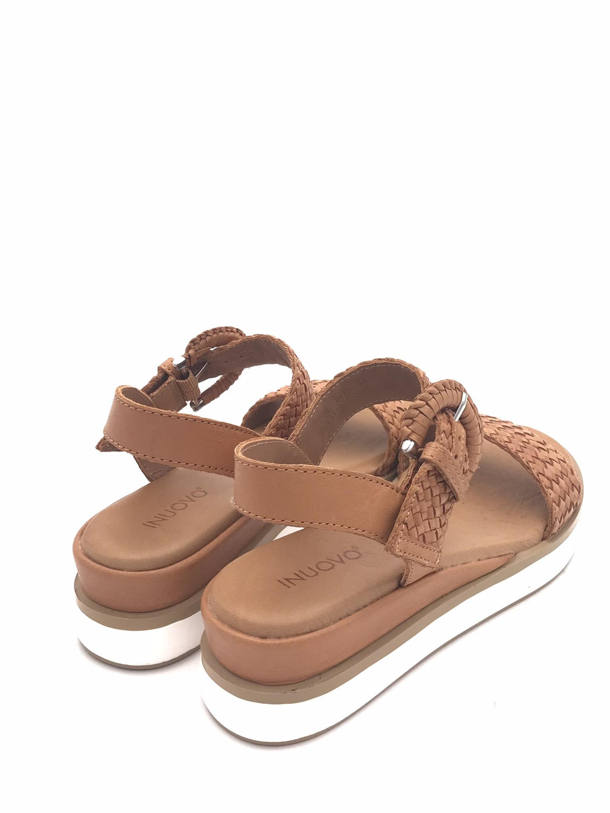 Sandalo in pelle intrecciata color cuoio 113031 CUOIO INUOVO 