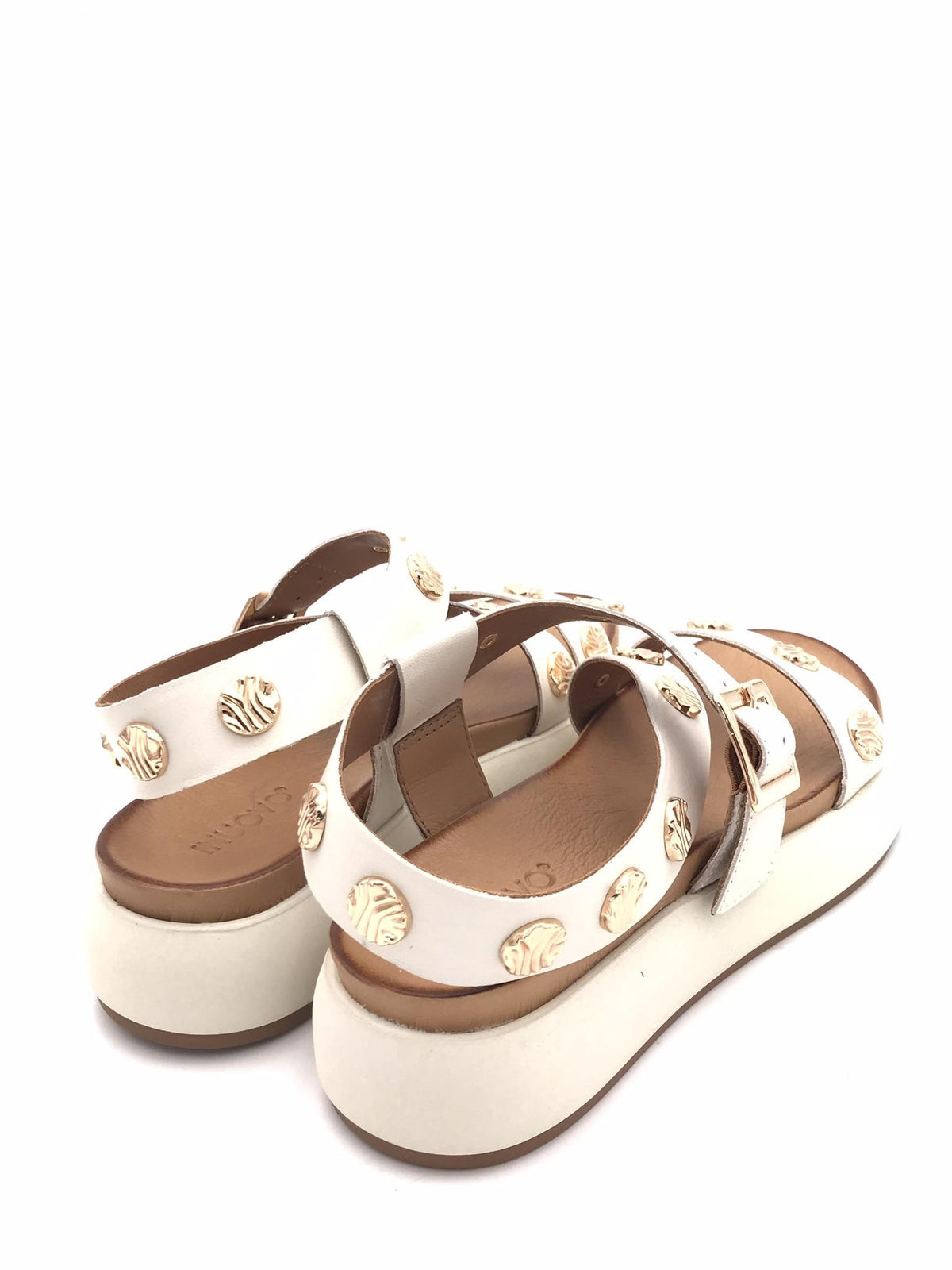 Sandalo donna crema con borchie A96041 CREMA INUOVO 