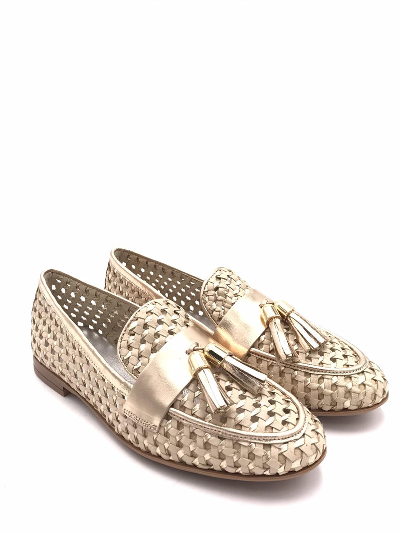 Mocassino in pelle intracciata beige e platino 95K6 BEIGE/PLATINO FRAU 
