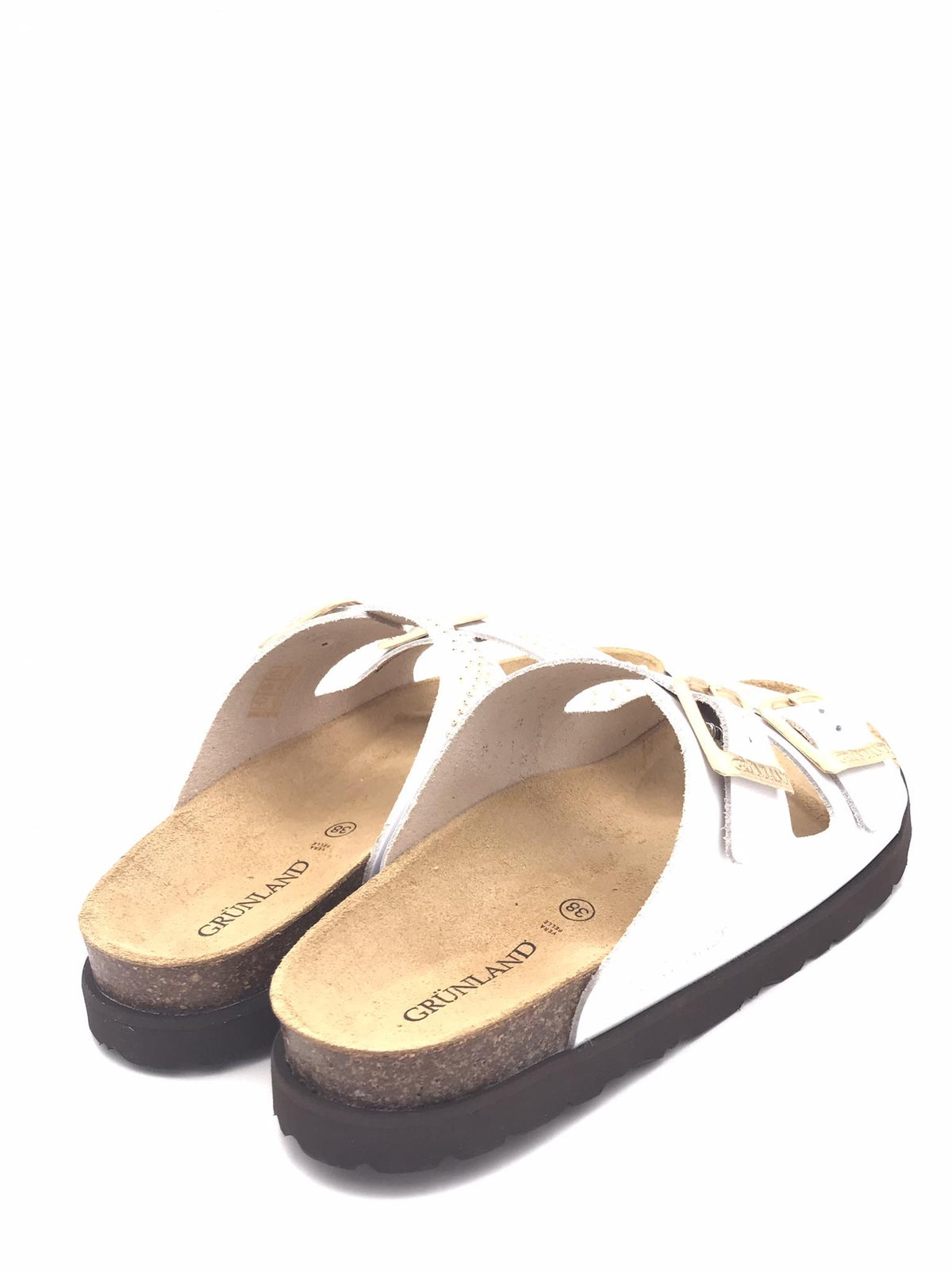 Ciabatte donna Sara bianca con borchie oro