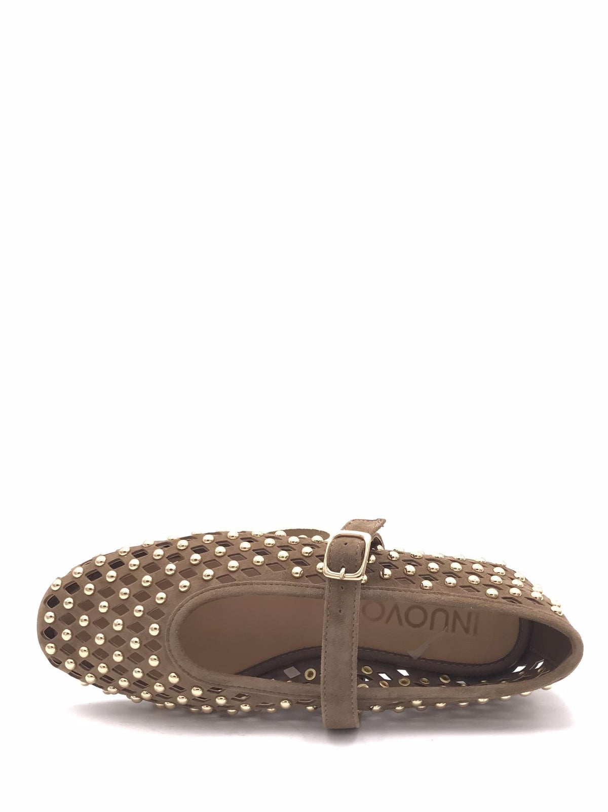 Ballerina laserata e forata marrone con borchie CNK003 MARRONE INUOVO 