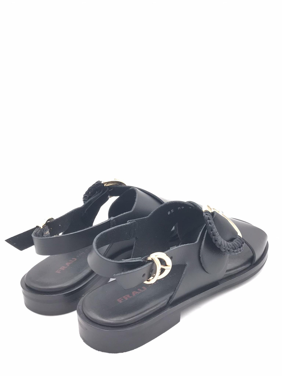 Sandali in pelle nera con fibbia oro 85M9 NERO FRAU 