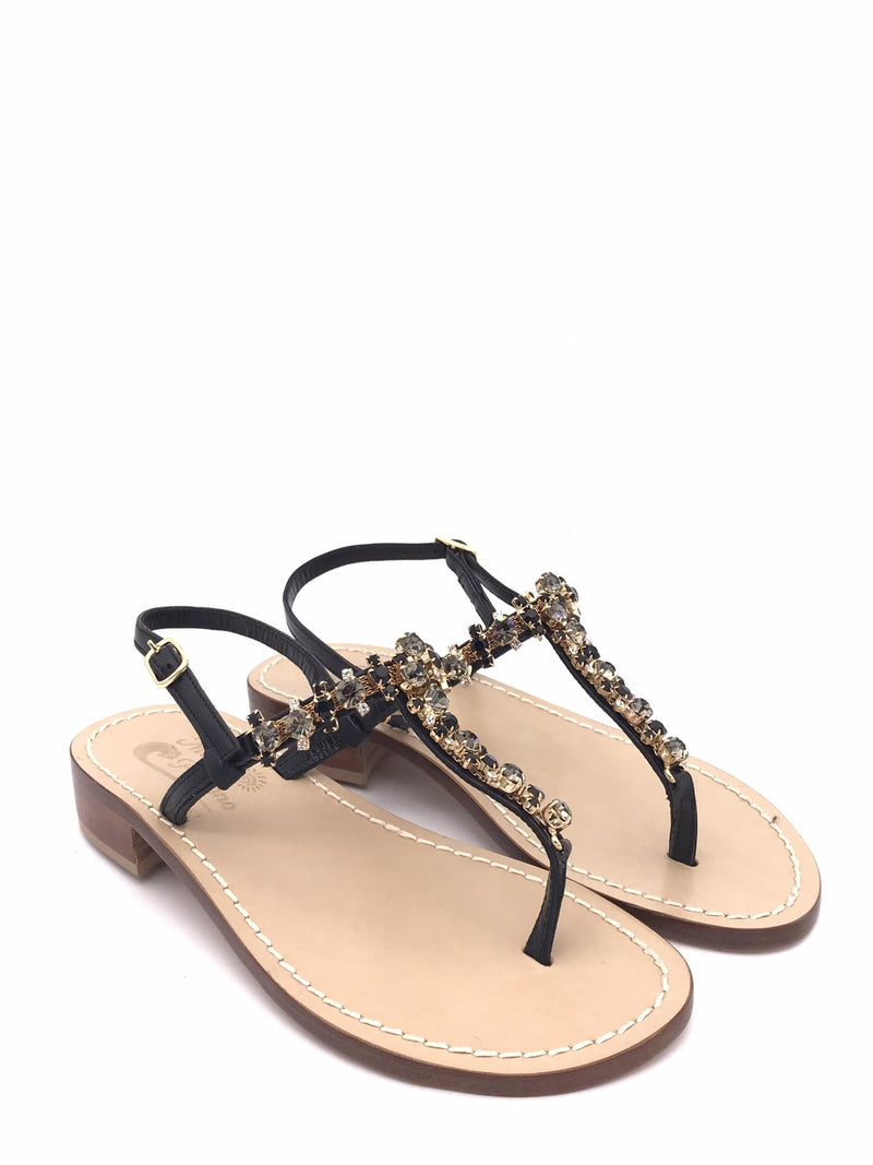 Sandalo infradito nero con pietre applicate PA53 NERO MODA POSITANO 