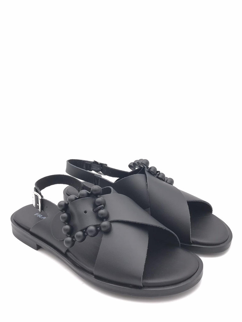 Sandalo donna in pelle nera 85P9 NERO FRAU 