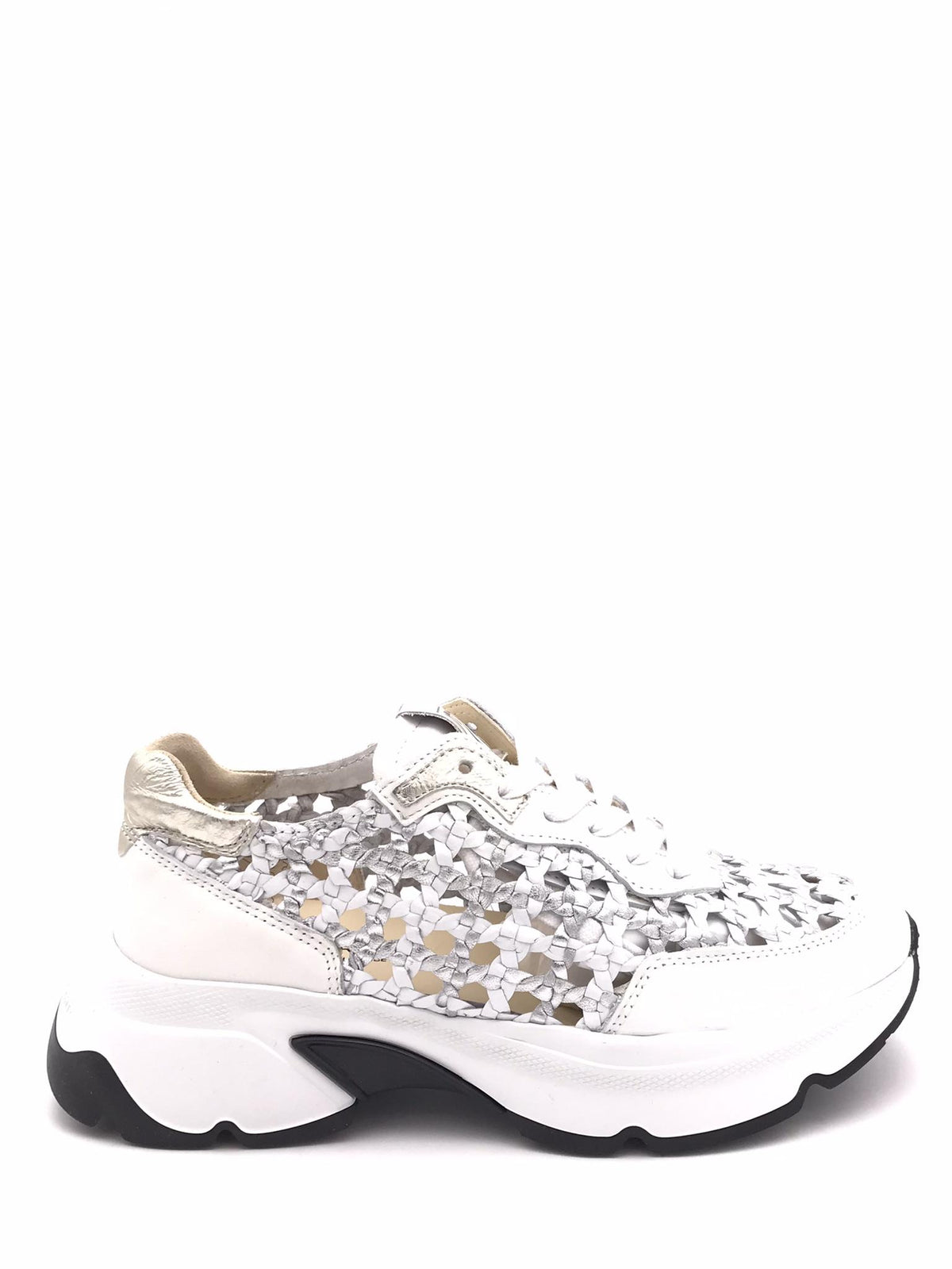 Sneakers donna City bianca-argento