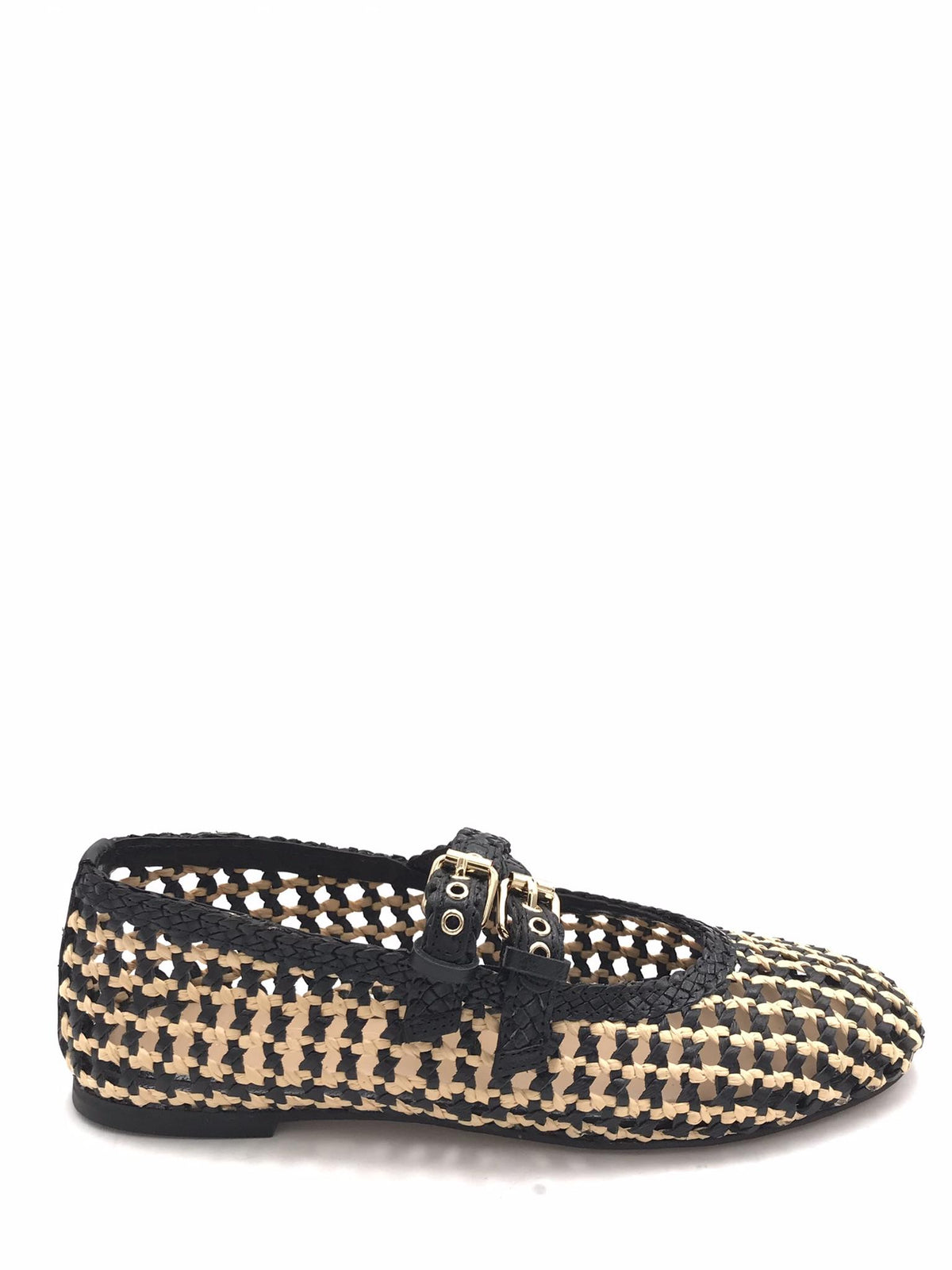 Ballerina intreccita e forata nera e crema D47003 CREMA/NERO INUOVO 