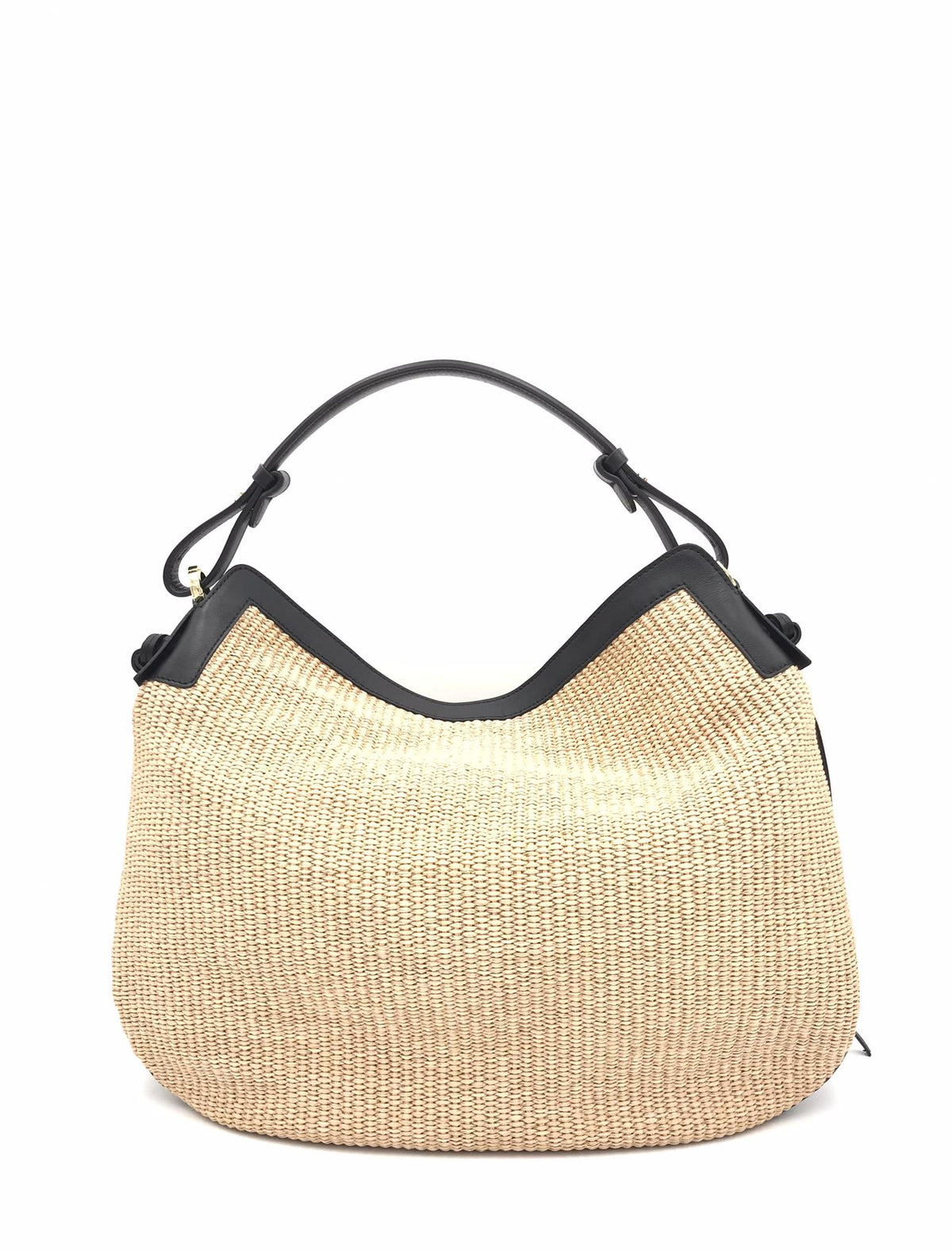 Borsa Carola in paglia naturale e pelle nera 3032P NERO LORISTELLA 