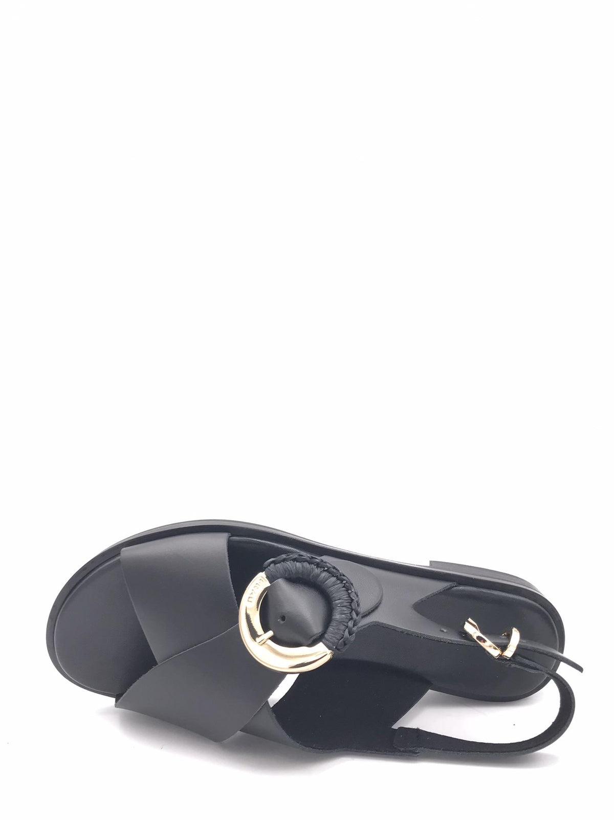 Sandali in pelle nera con fibbia oro 85M9 NERO FRAU 