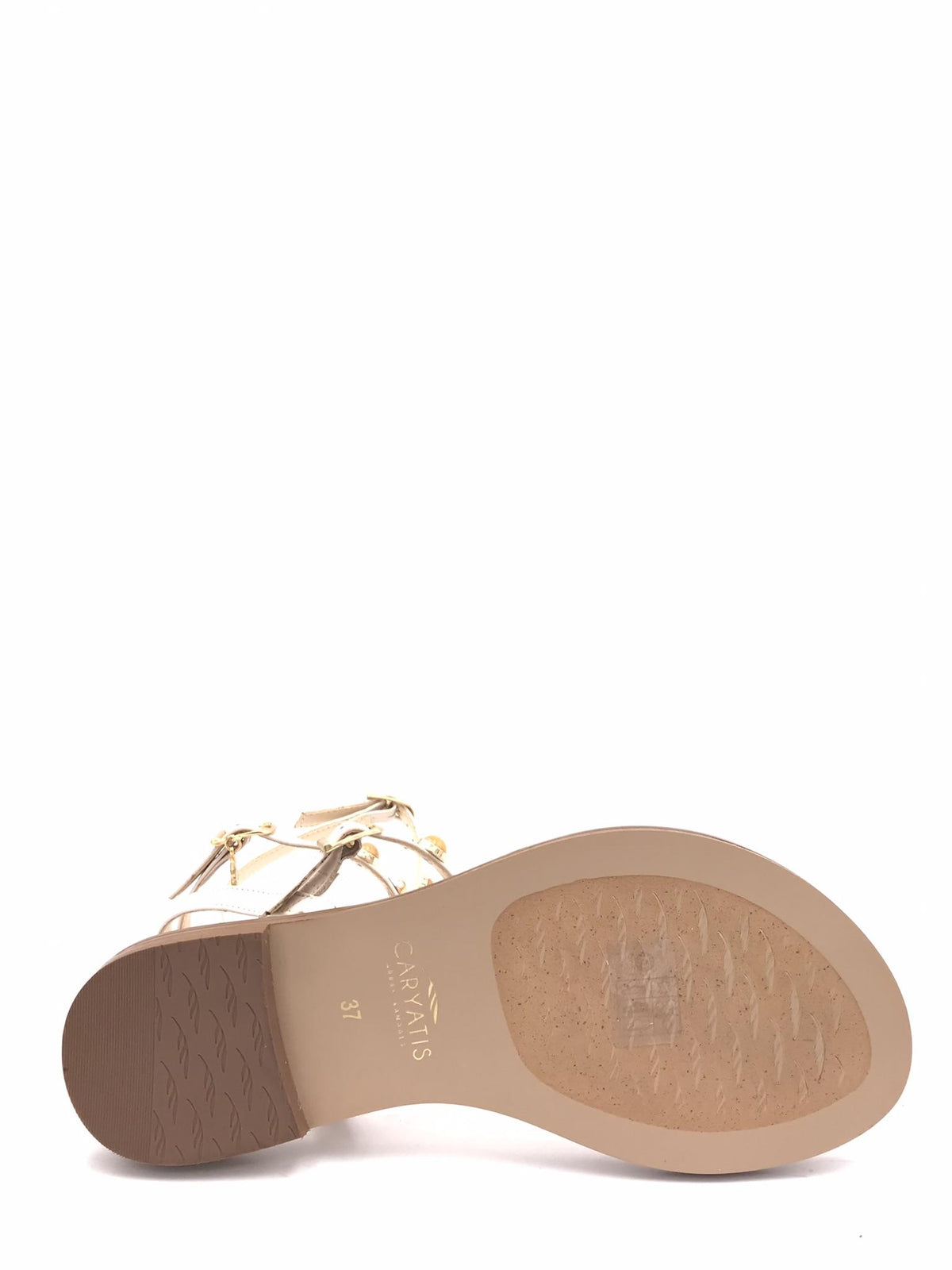 Sandali infradito panna con borchie e perle oro 621003 PANNA CARYATIS 