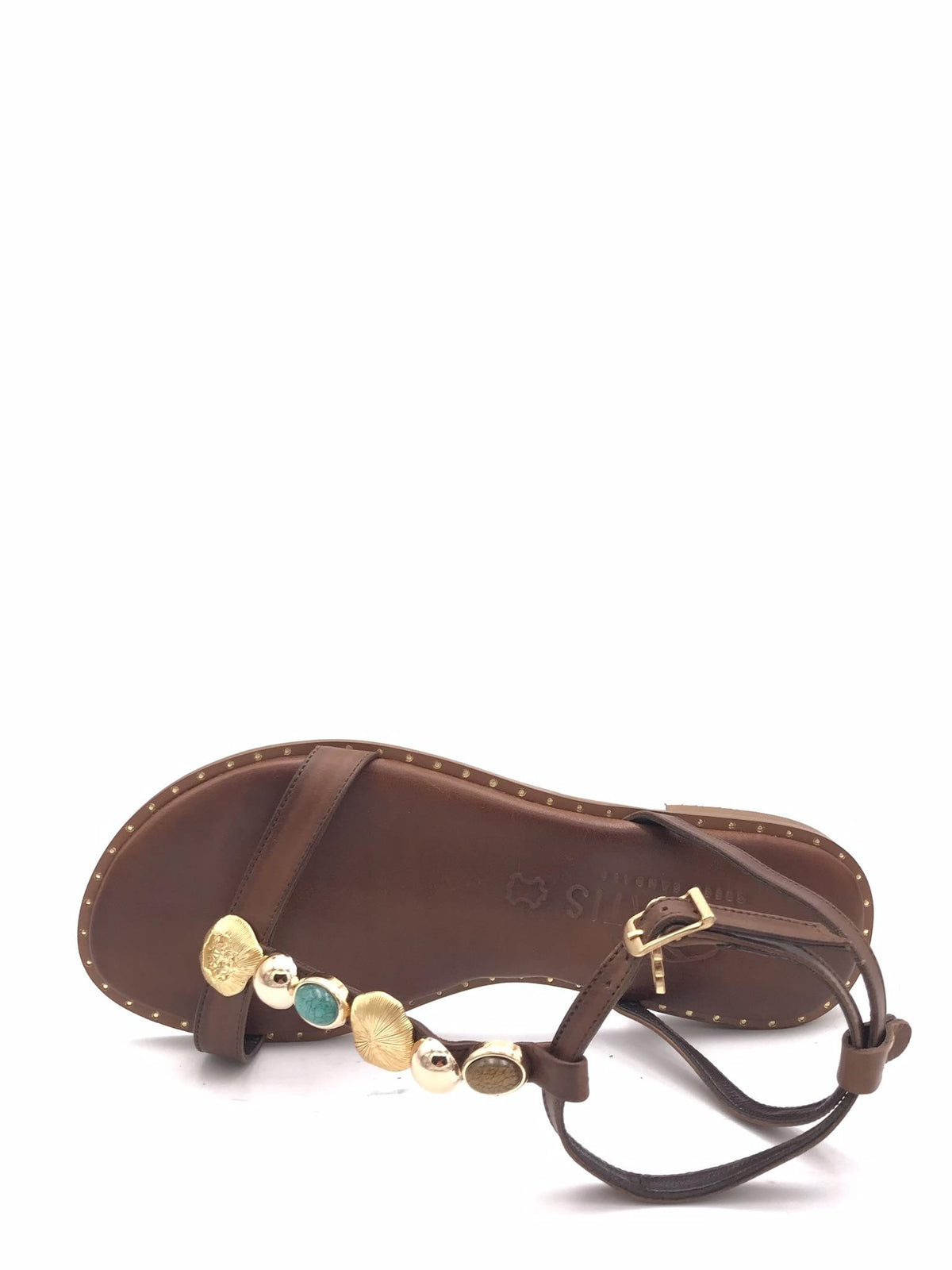 Sandali in pelle marrone con accessorio 621731 MARRONE CARYATIS 