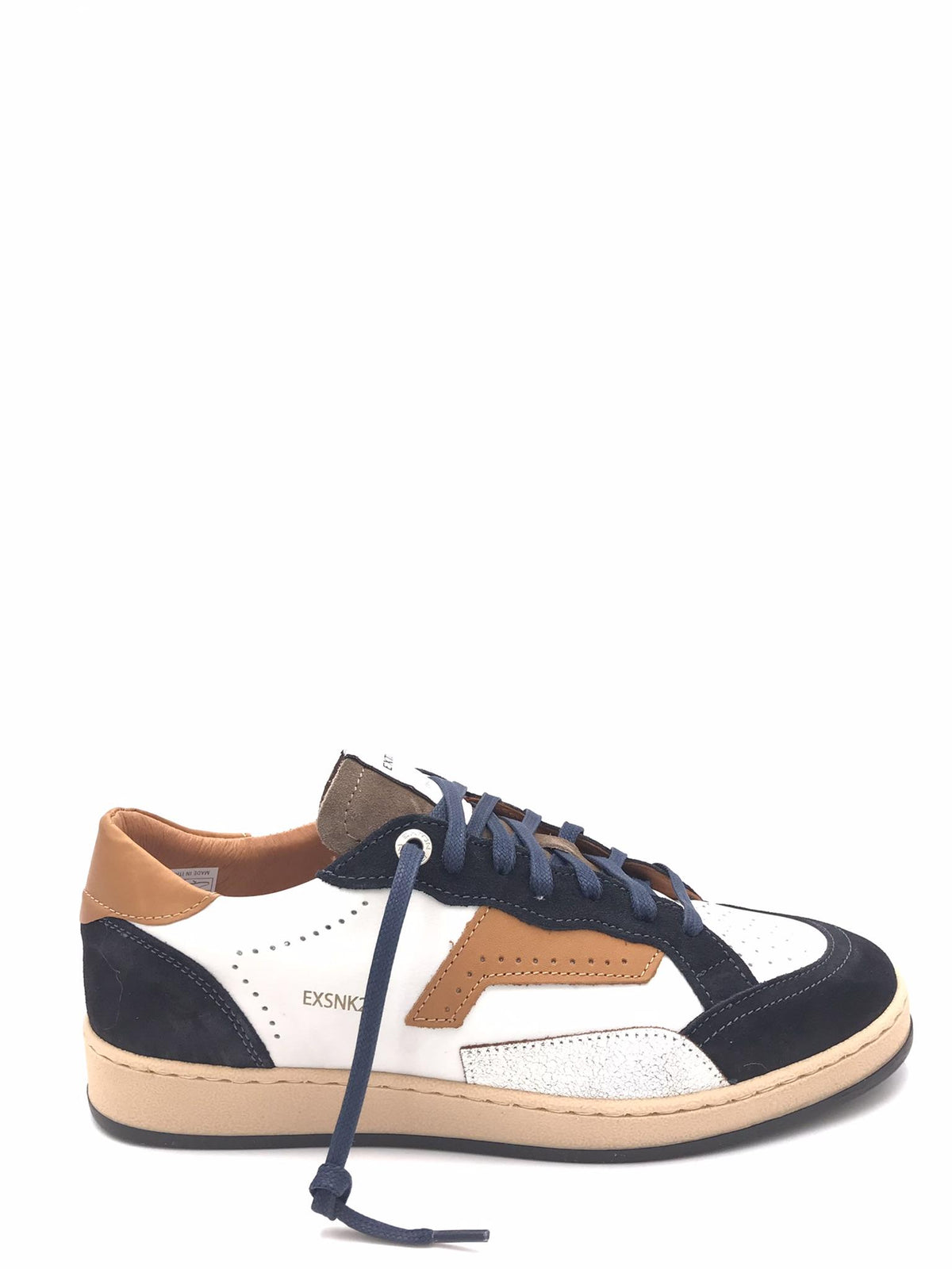 Sneakers in pelle beige e crosta blu 570 VARIANTE 2BLU EXTON 