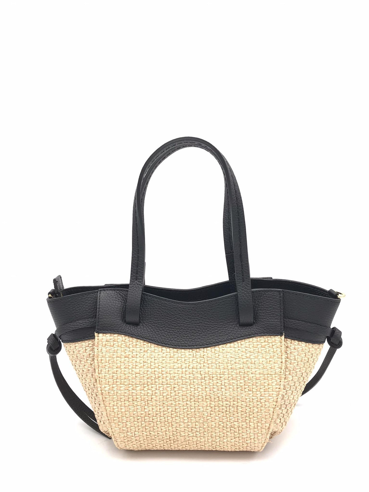 Borsa Sofia small in raffia e pelle nera 2921P NERO LORISTELLA 