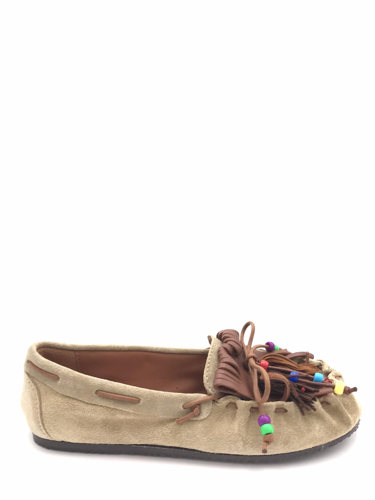 Mocassino in crosta beige con frange e nappine 5322 BEIGE OFFICINA 