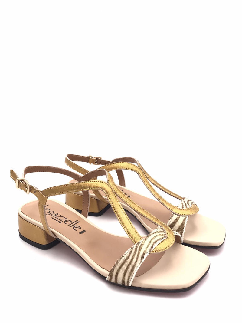 Sandalo in cavallino zebrato e pelle bronzo 202 BRONZO LEGAZZELLE 