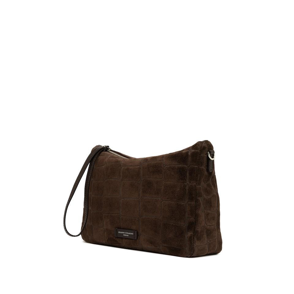 Borsa Nora pouch in pelle scamosciata effetto cocco espresso BS10225 CMCOCCOTESTA DI MORO GIANNI CHIARINI 