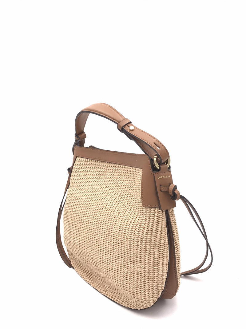 Borsa Carola small in paglia naturale e pelle cuoio 3033P CUOIO LORISTELLA 