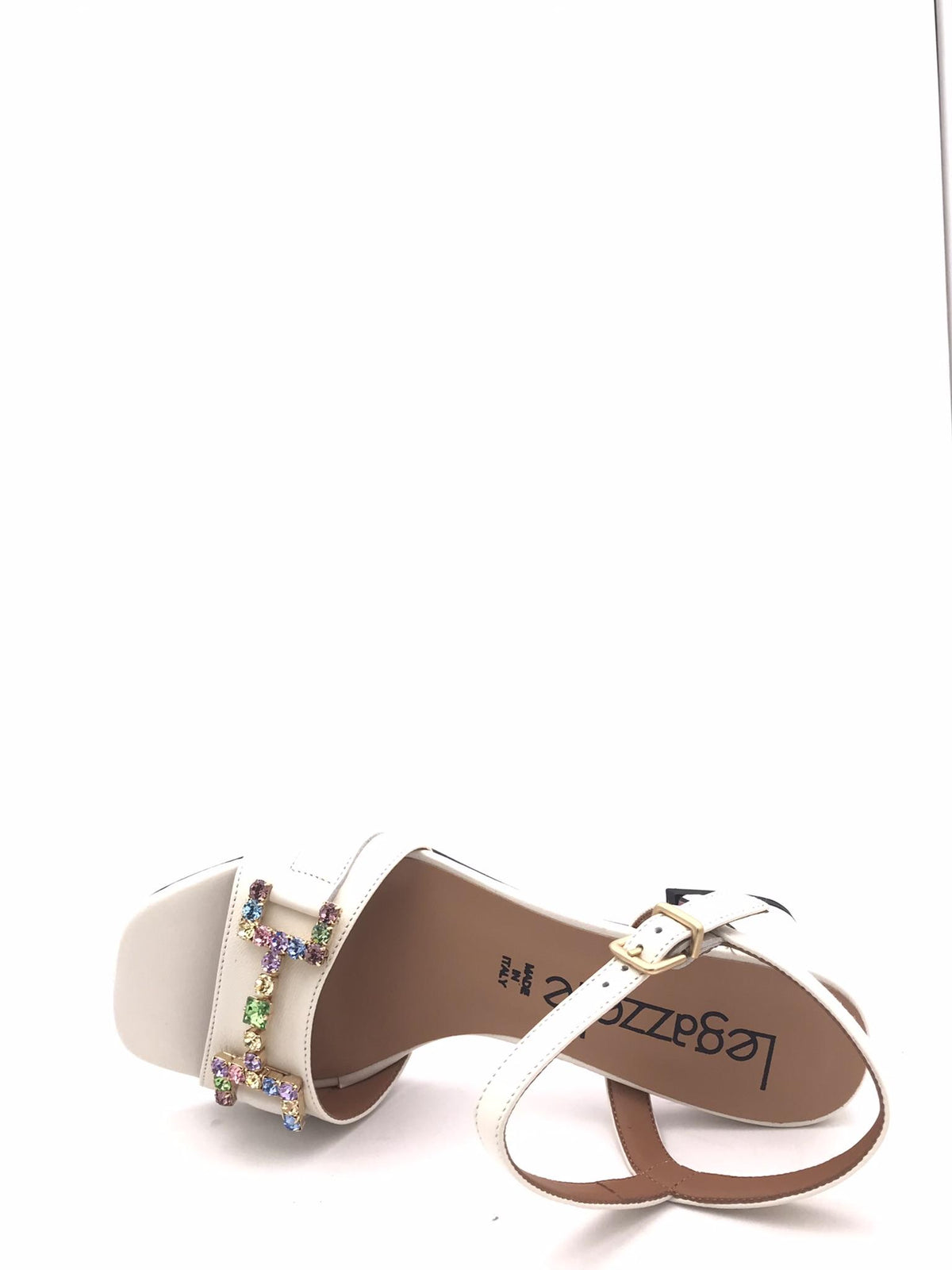 Sandalo in pelle bianca con pietre  multicolor 642 LATTE LEGAZZELLE 